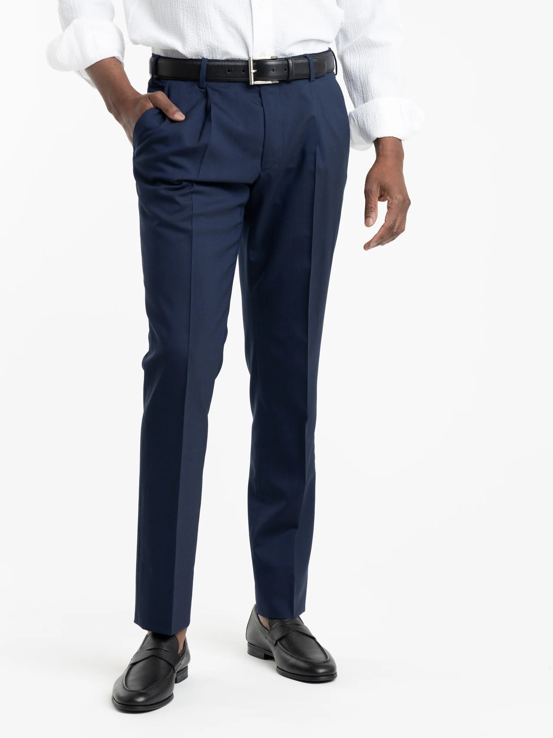 Blue Wool Slim Fit Dress Pants - Image 4