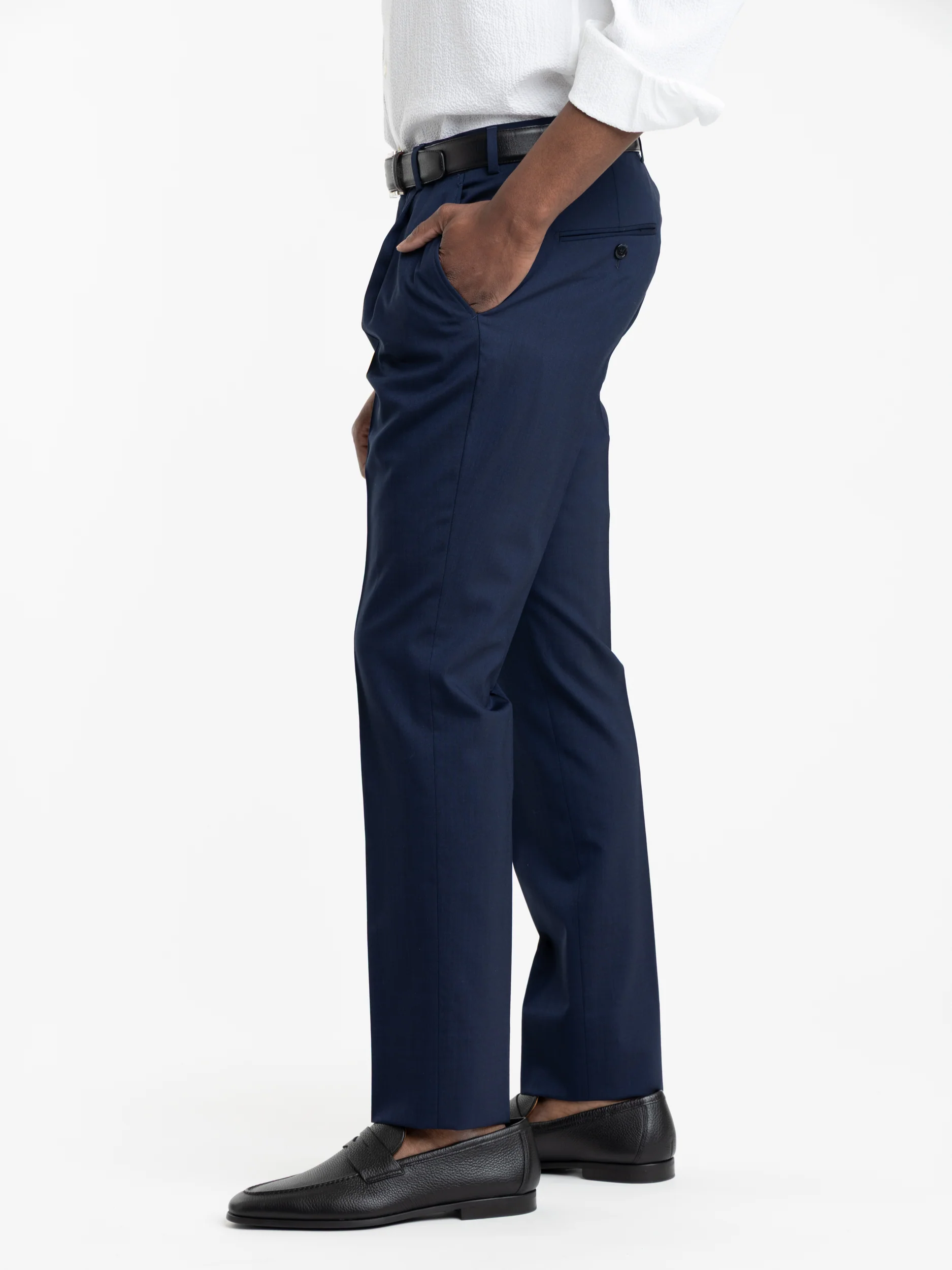 Blue Wool Slim Fit Dress Pants - Image 6