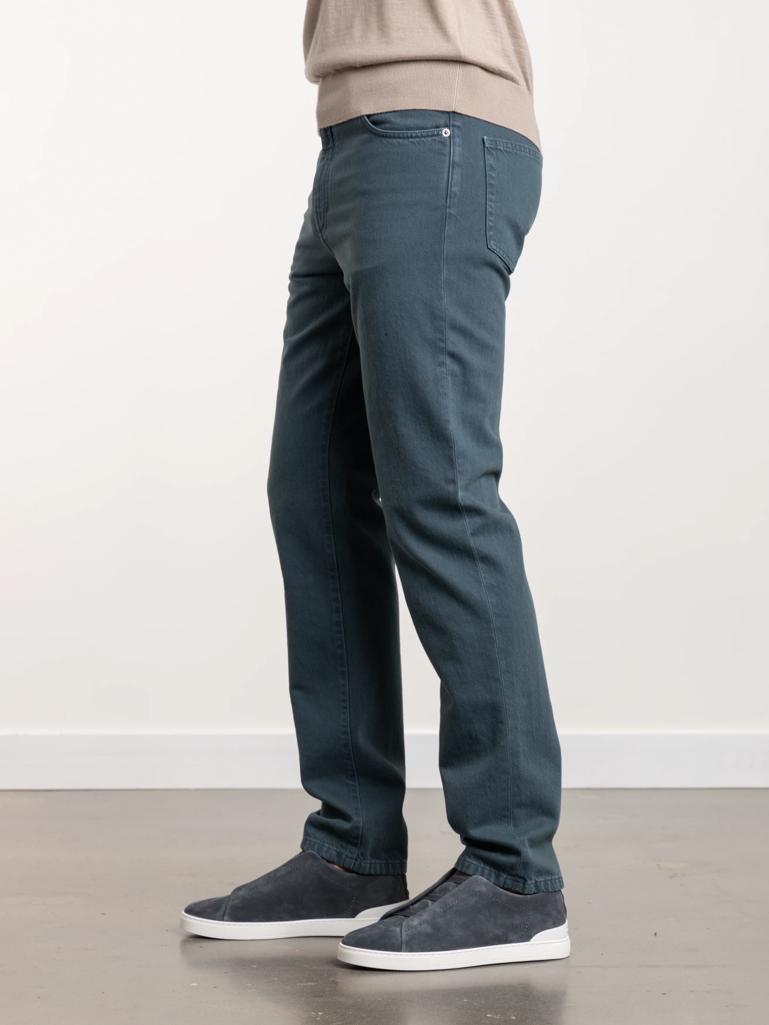 Dark Teal Blue Stone-Washed Cotton Roccia Jeans - Image 3
