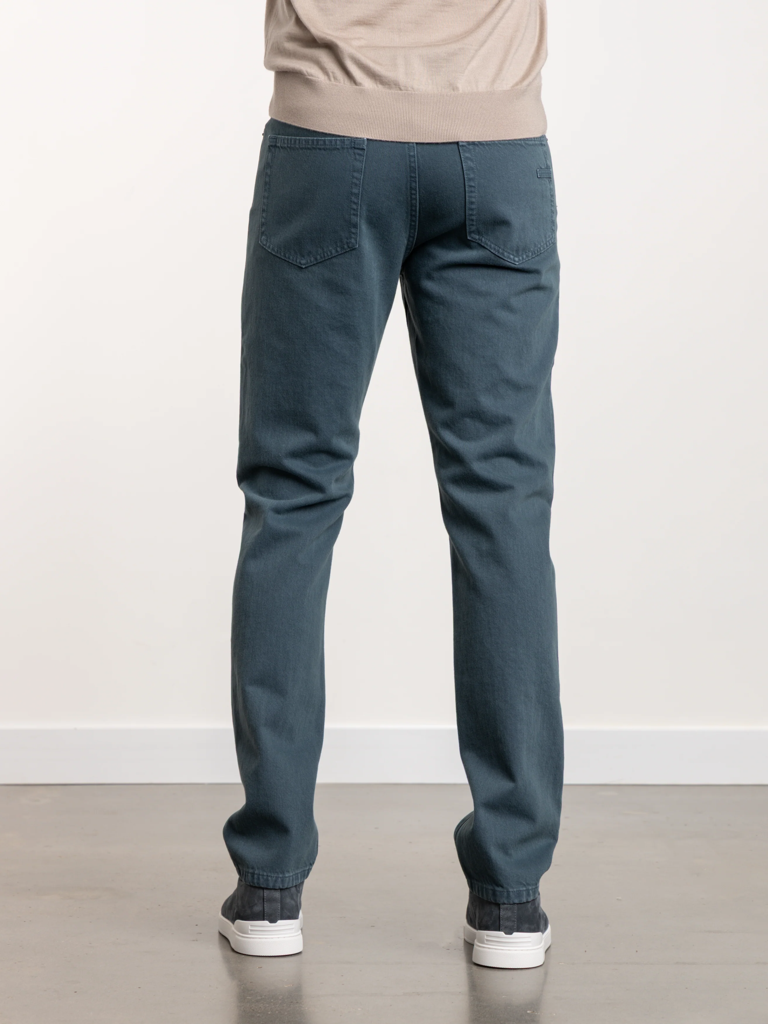 Dark Teal Blue Stone-Washed Cotton Roccia Jeans - Image 4