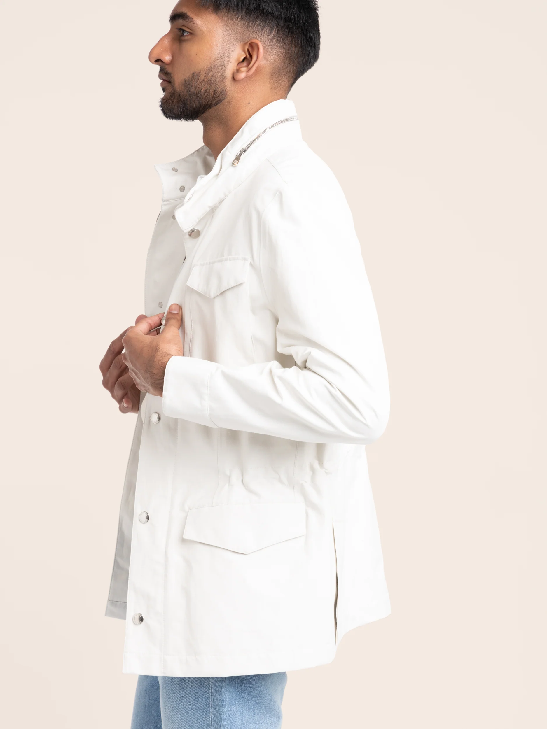 Ecru Linen-Silk Panama Field Jacket - Image 3