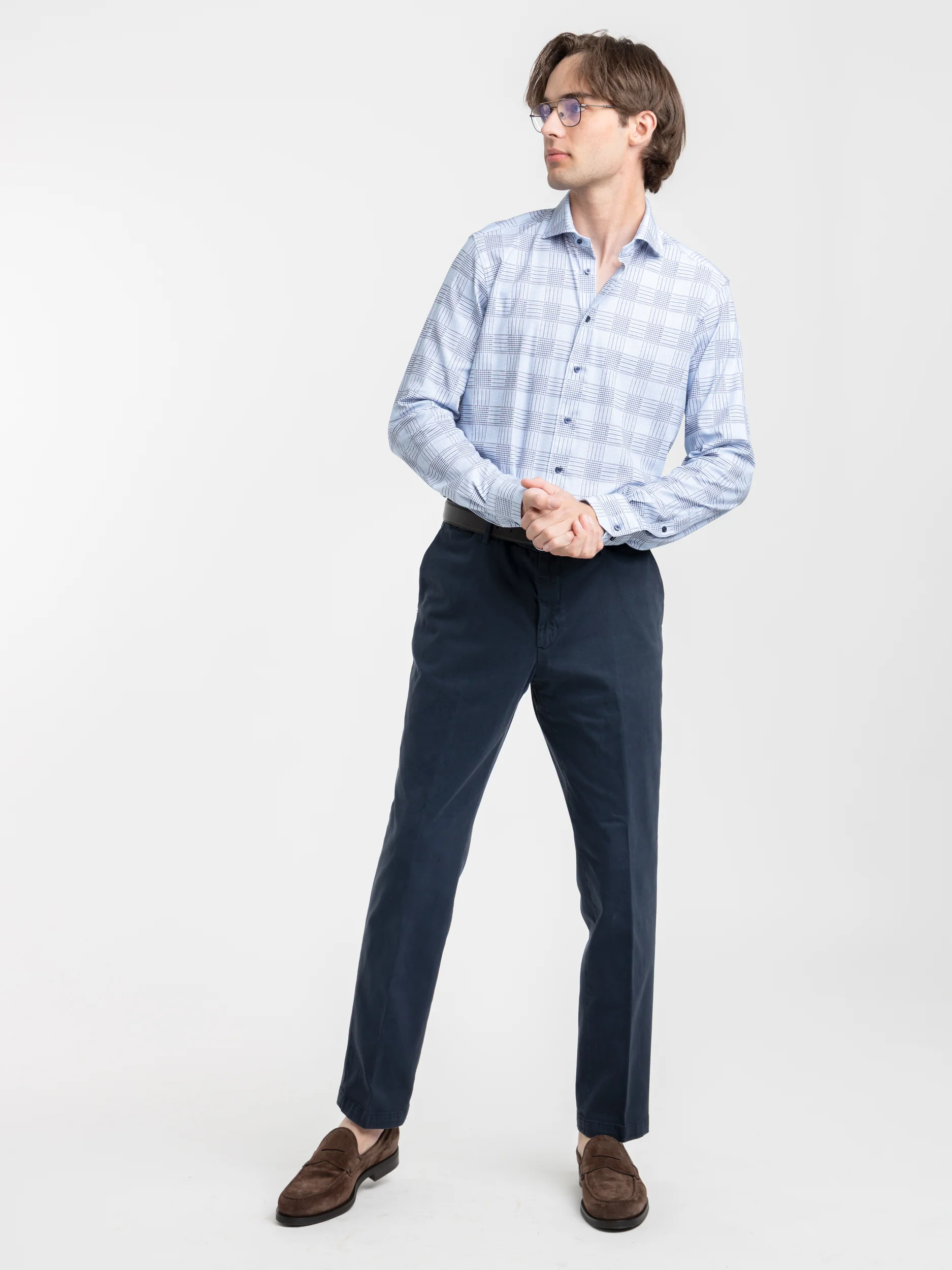 Blue Micro Houndstooth Check Pattern Dress Shirt - Image 2