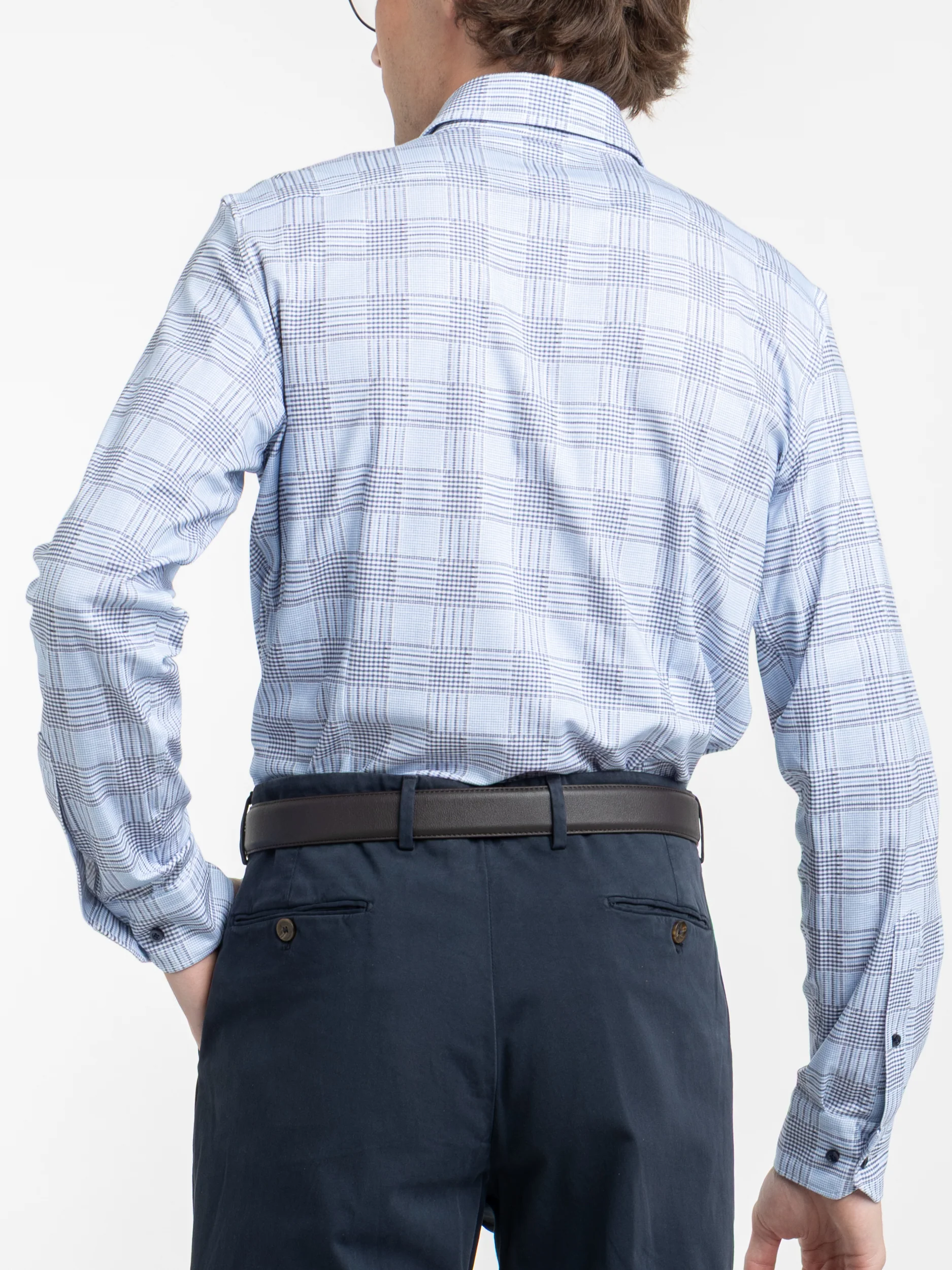 Blue Micro Houndstooth Check Pattern Dress Shirt - Image 3
