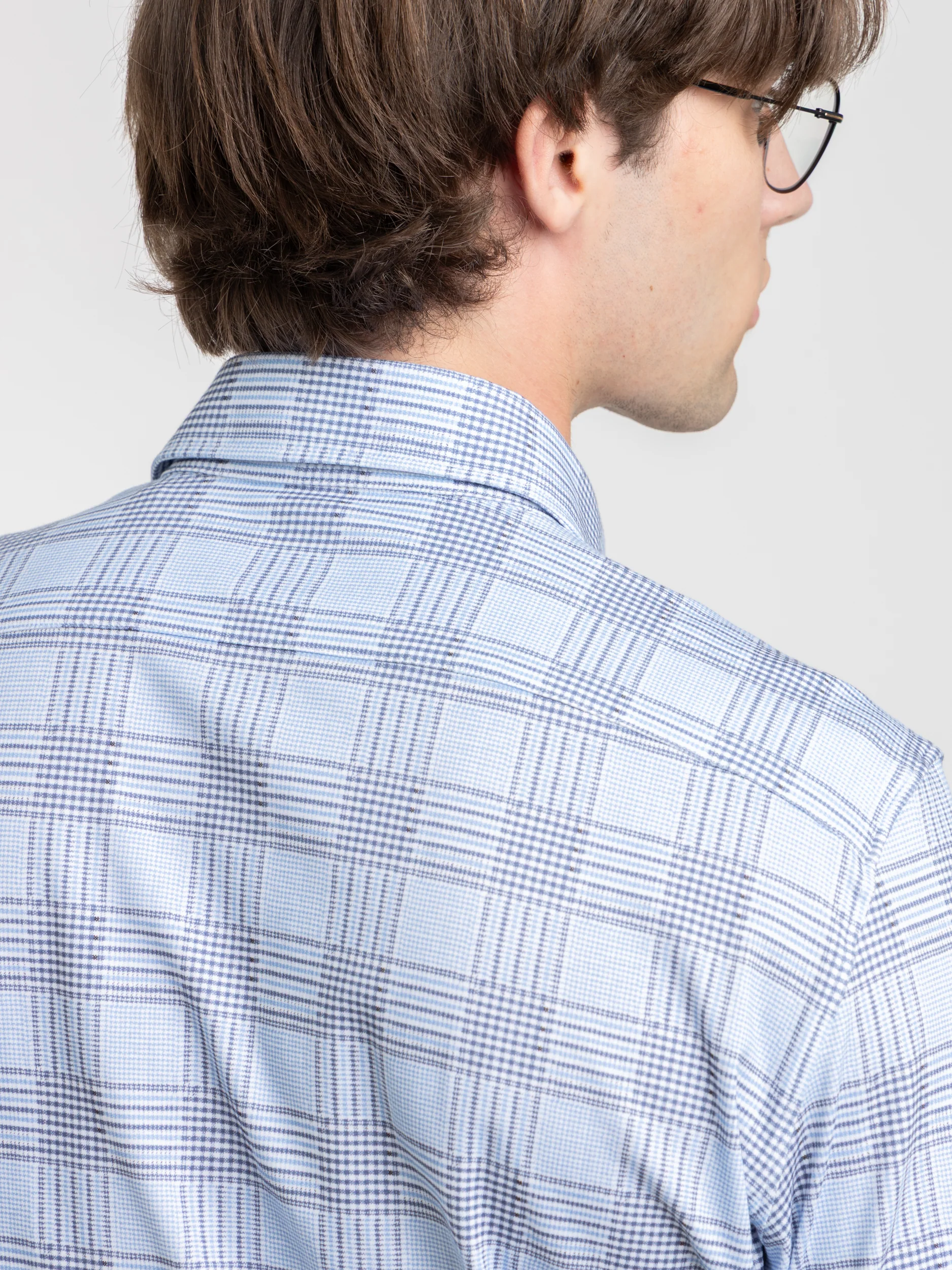Blue Micro Houndstooth Check Pattern Dress Shirt - Image 4