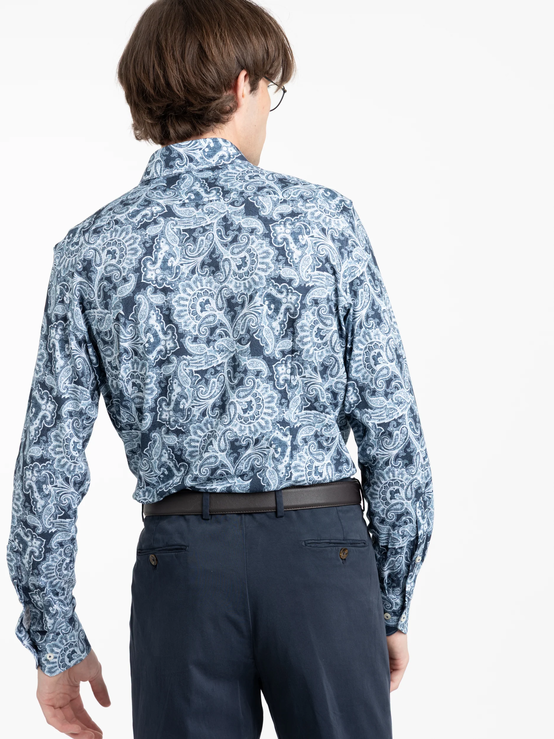 Blue Paisley Pattern Dress Shirt - Image 5