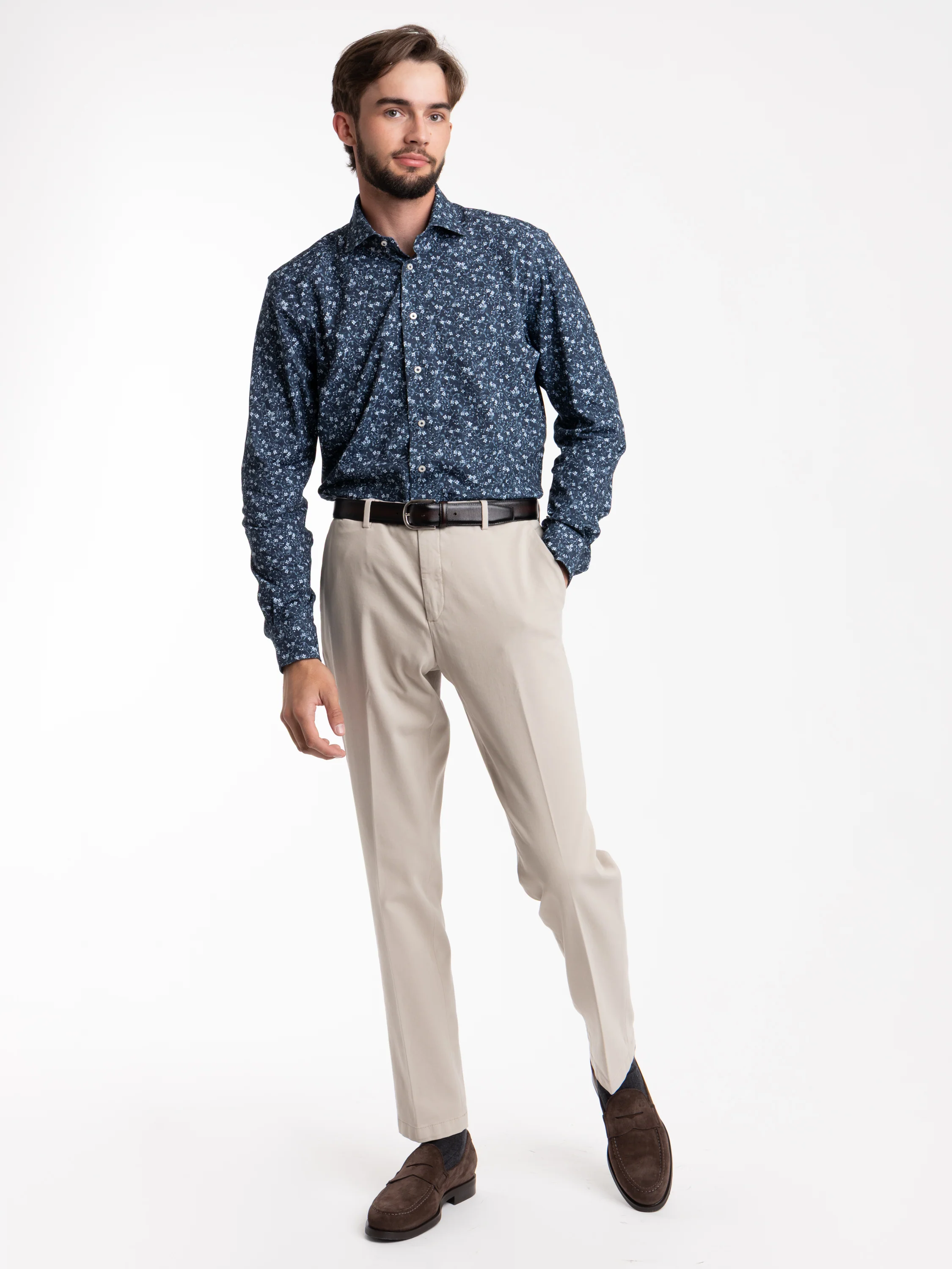 Blue Floral Modern Fit Dress Shirt - Image 2