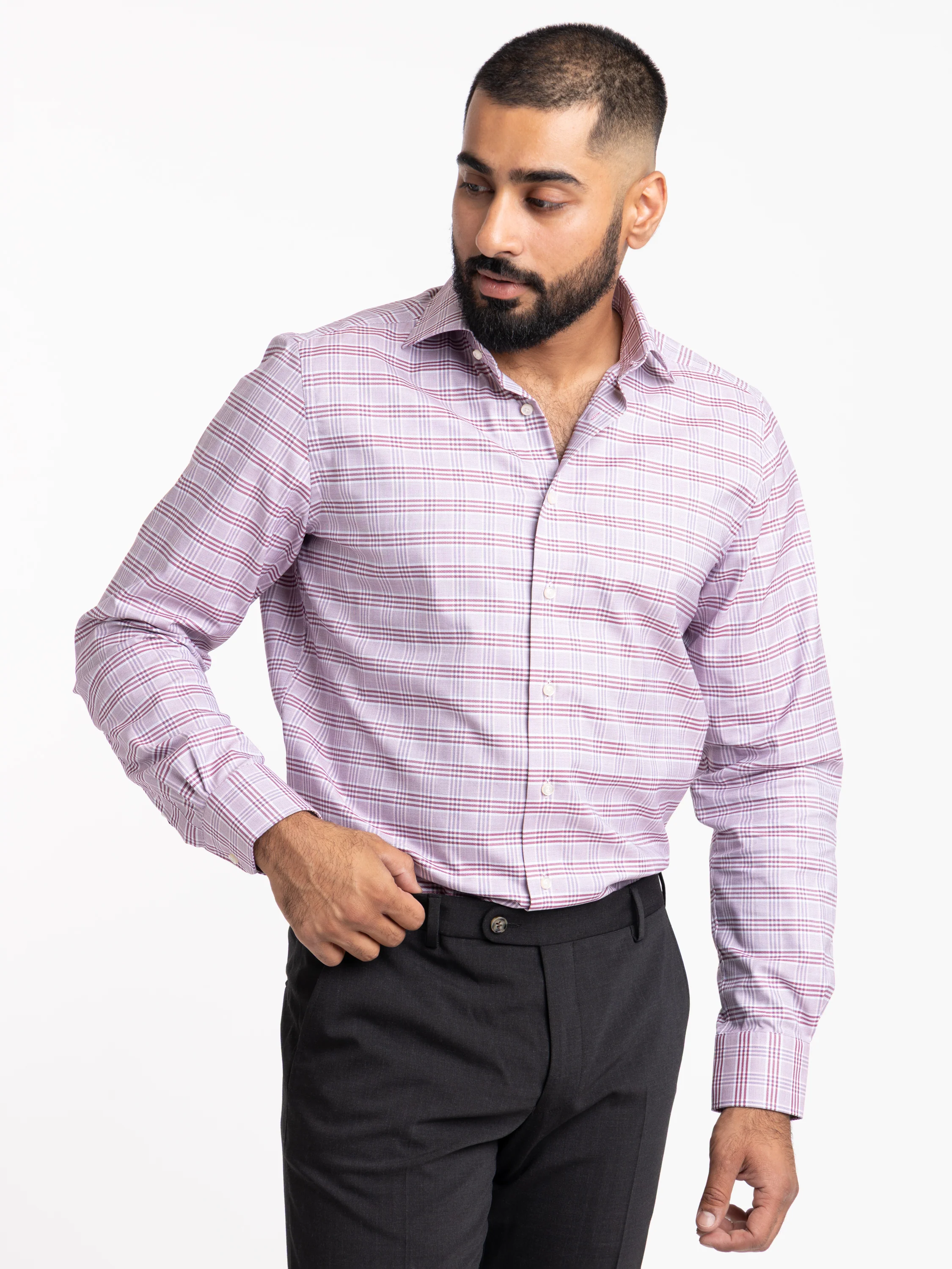 Burgundy Check Cotton Sport Shirt