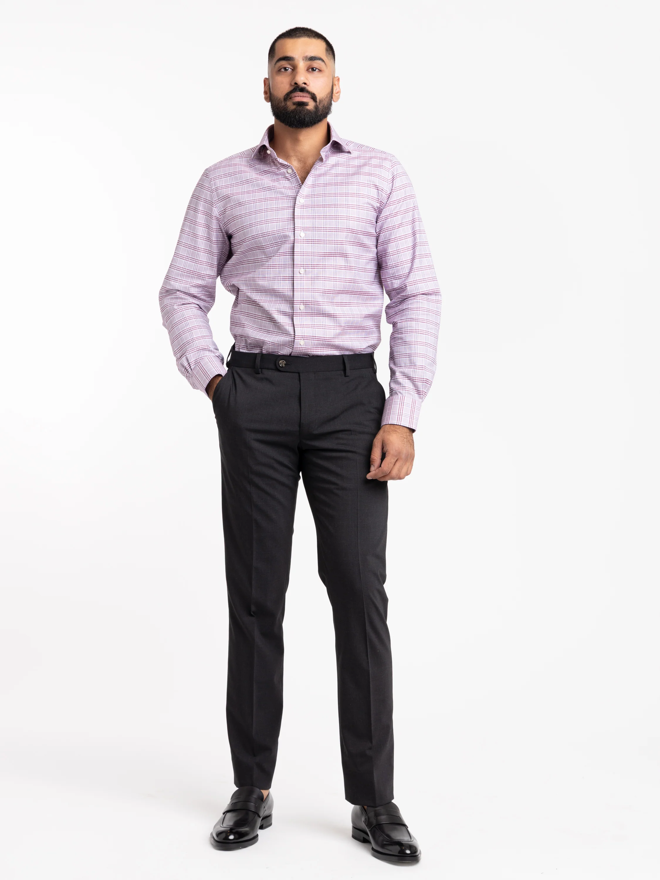 Burgundy Check Cotton Sport Shirt - Image 2