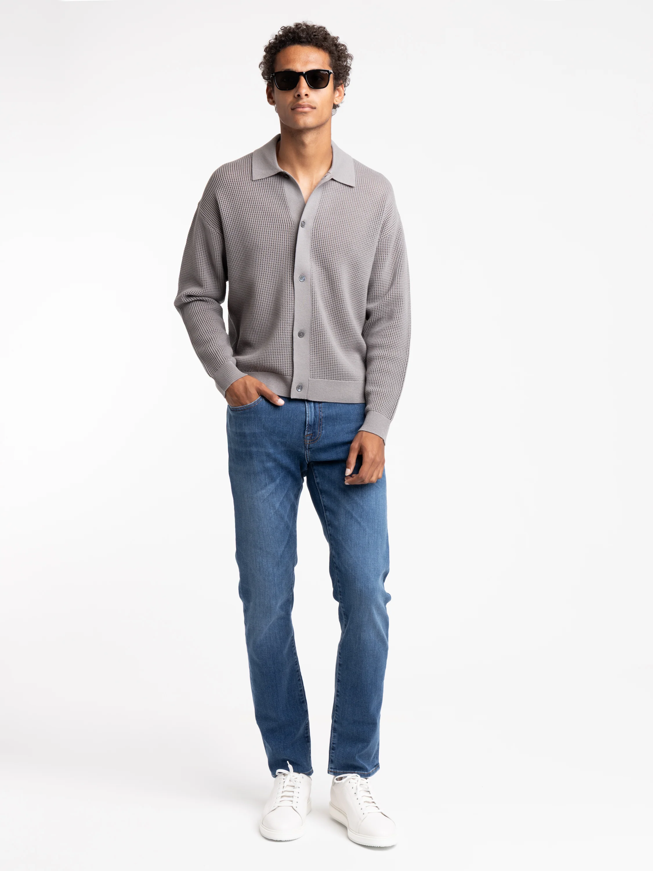Grey Wool Blended Open Knit Cardigan - Image 2
