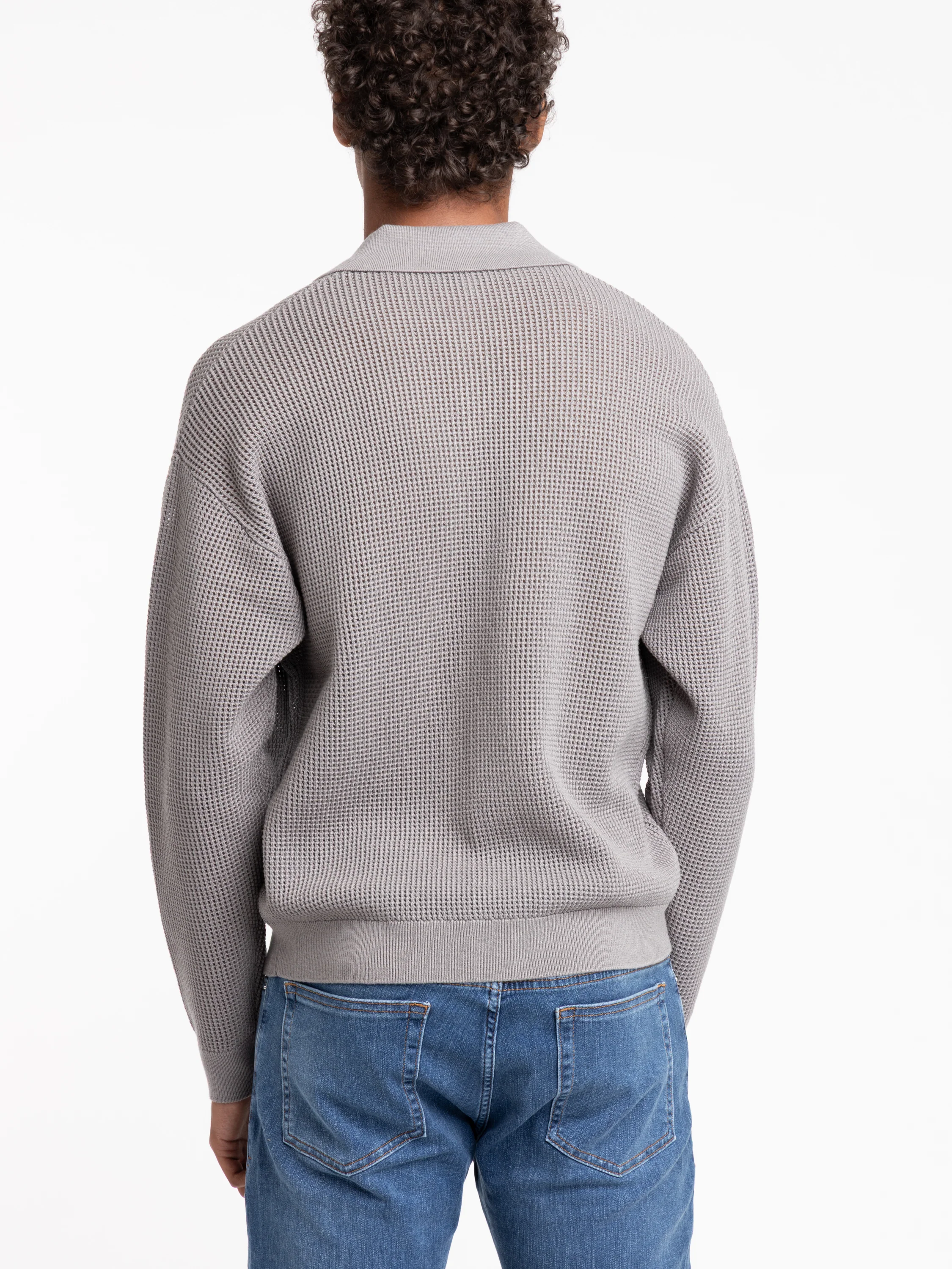 Grey Wool Blended Open Knit Cardigan - Image 4