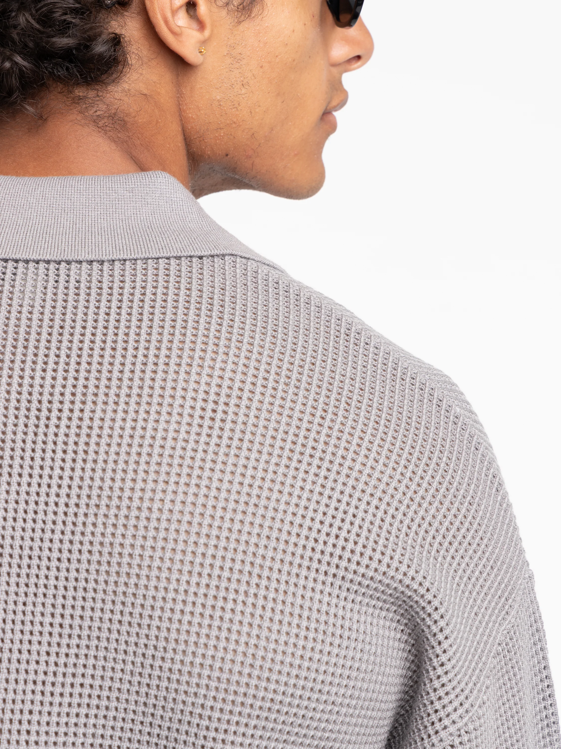 Grey Wool Blended Open Knit Cardigan - Image 5