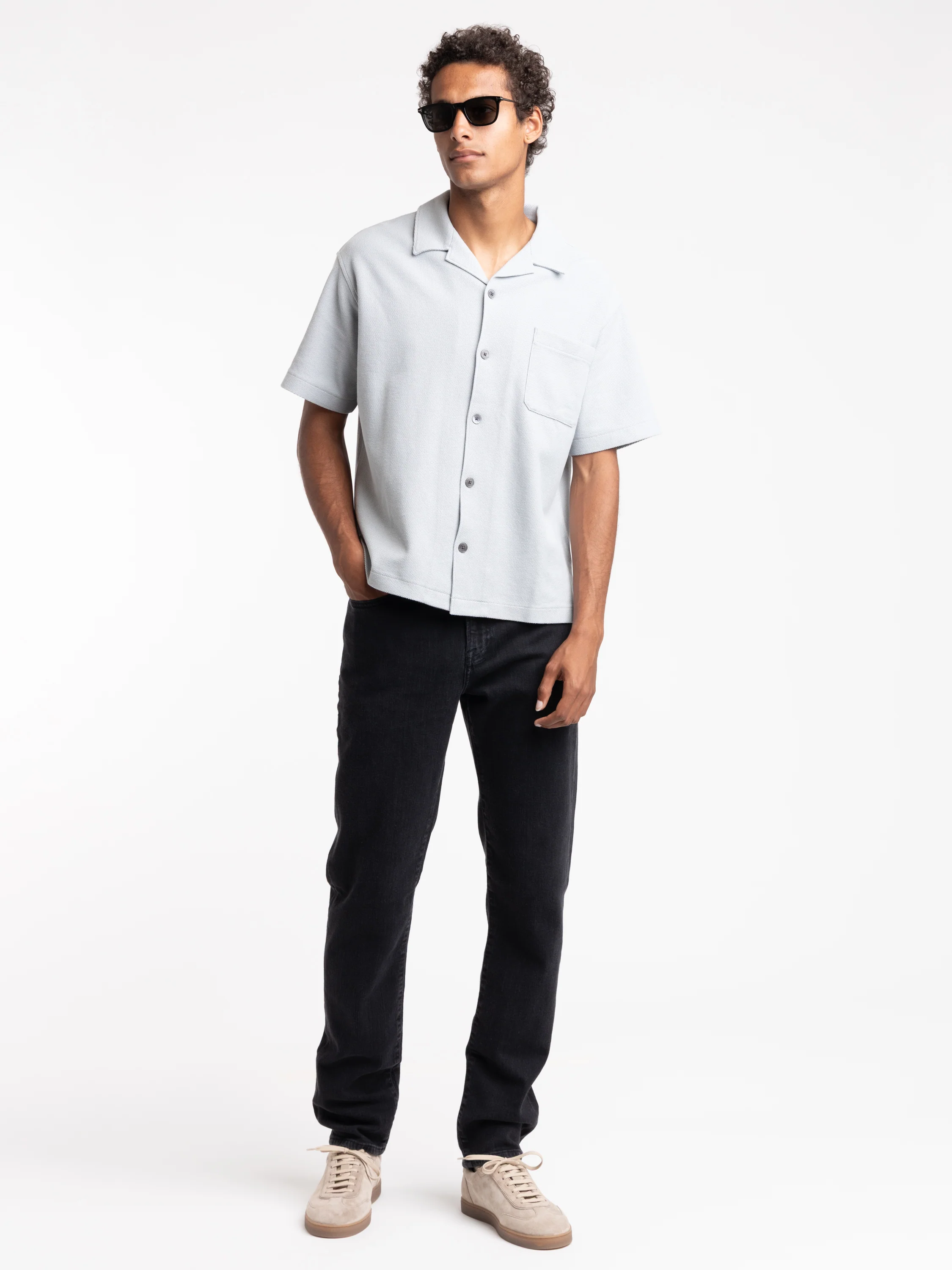 Jacquard Short Sleeve Relaxed Shirt in Grey Blue - Image 2