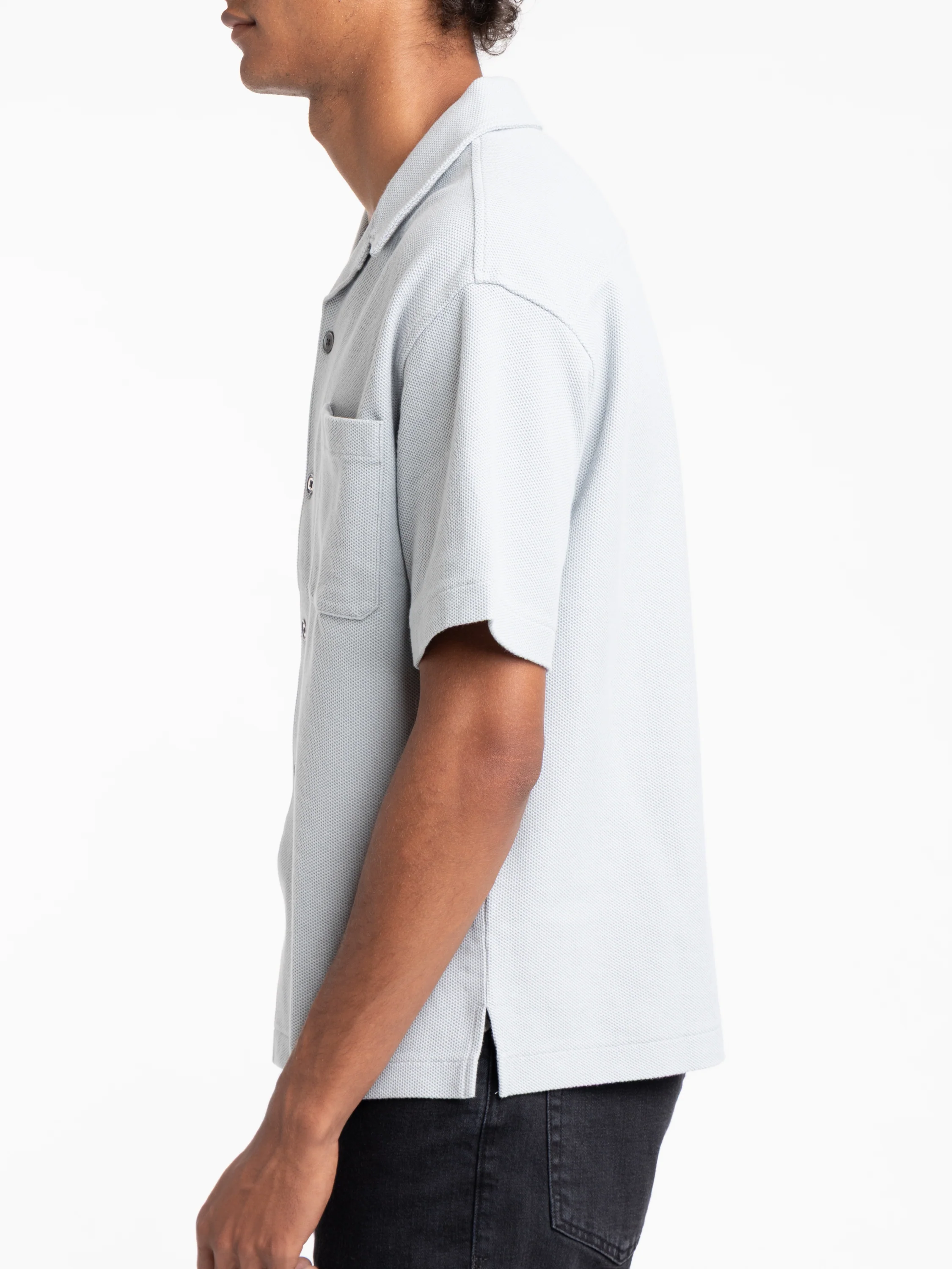 Jacquard Short Sleeve Relaxed Shirt in Grey Blue - Image 3