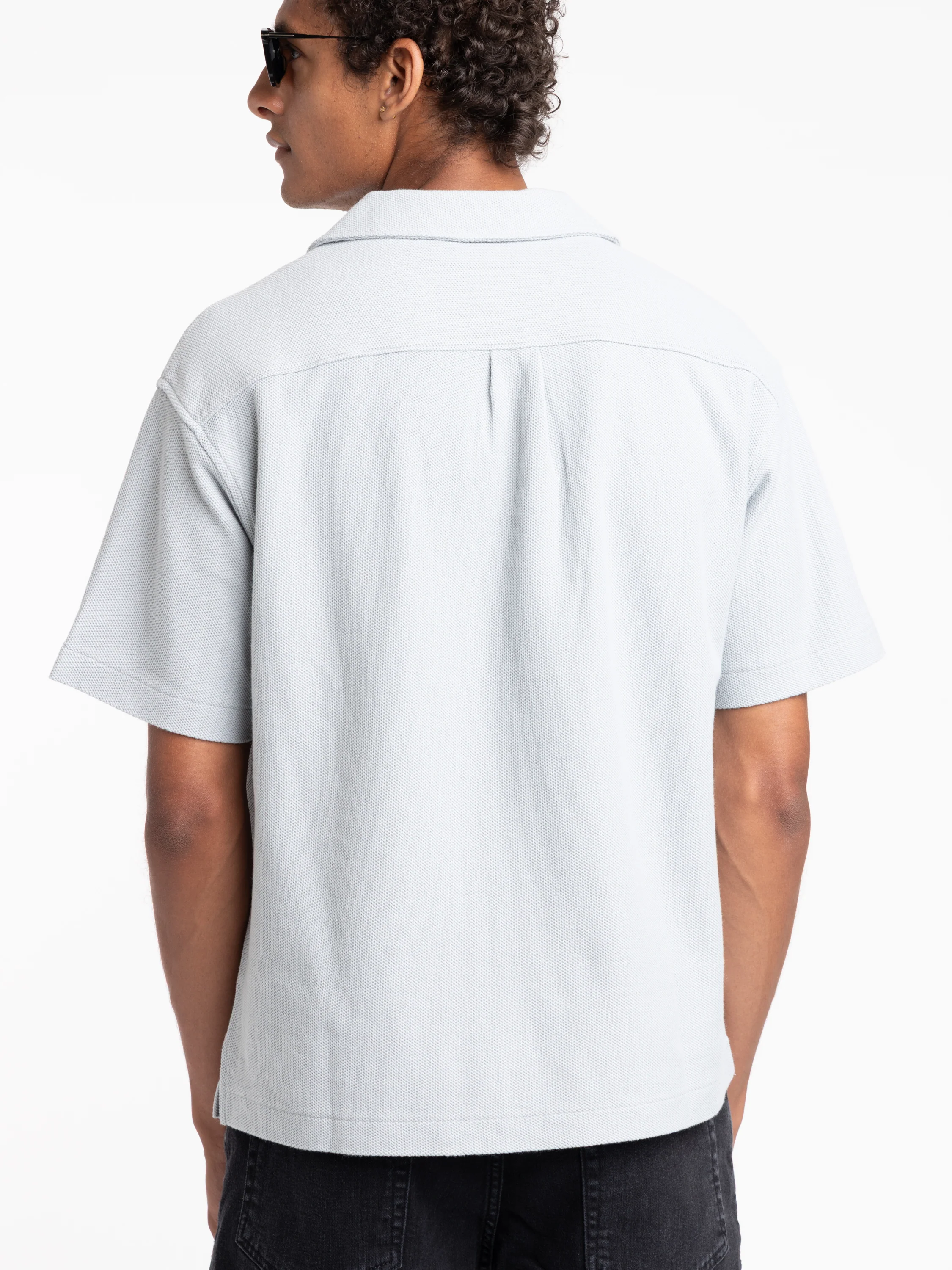 Jacquard Short Sleeve Relaxed Shirt in Grey Blue - Image 4