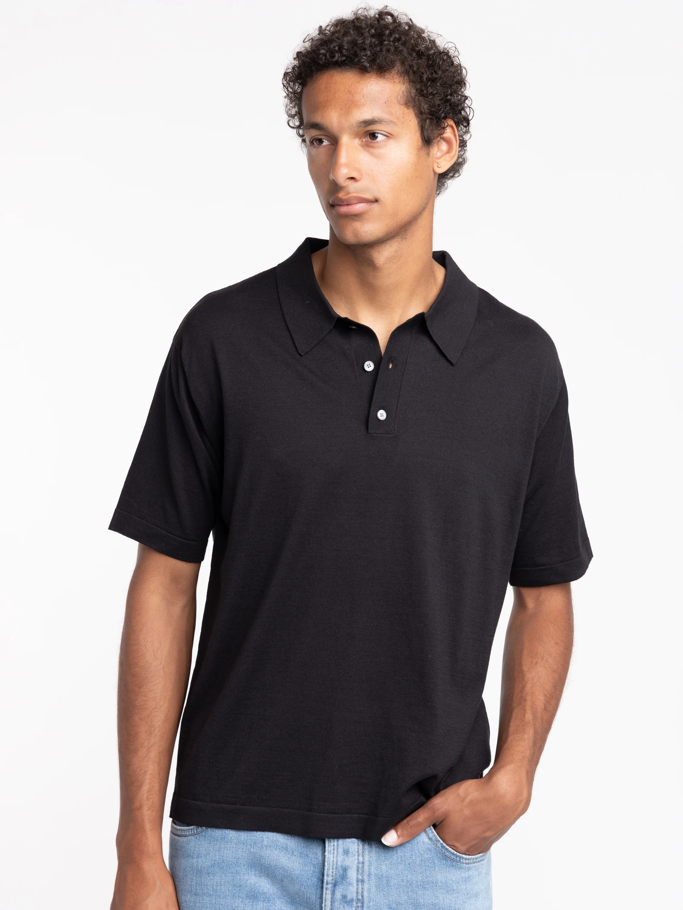 Black Cotton-Silk Polo Shirt