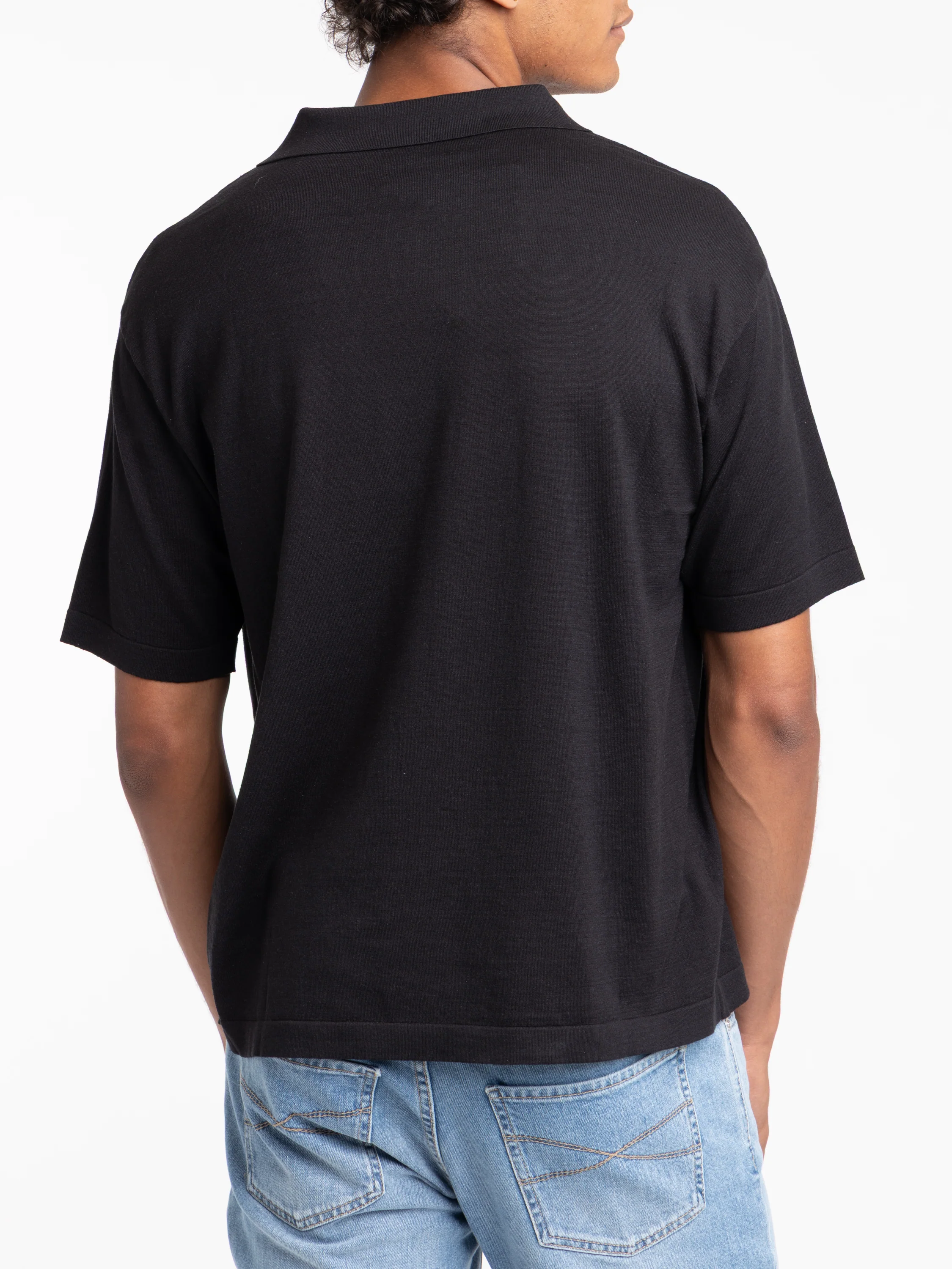 Black Cotton-Silk Polo Shirt - Image 3