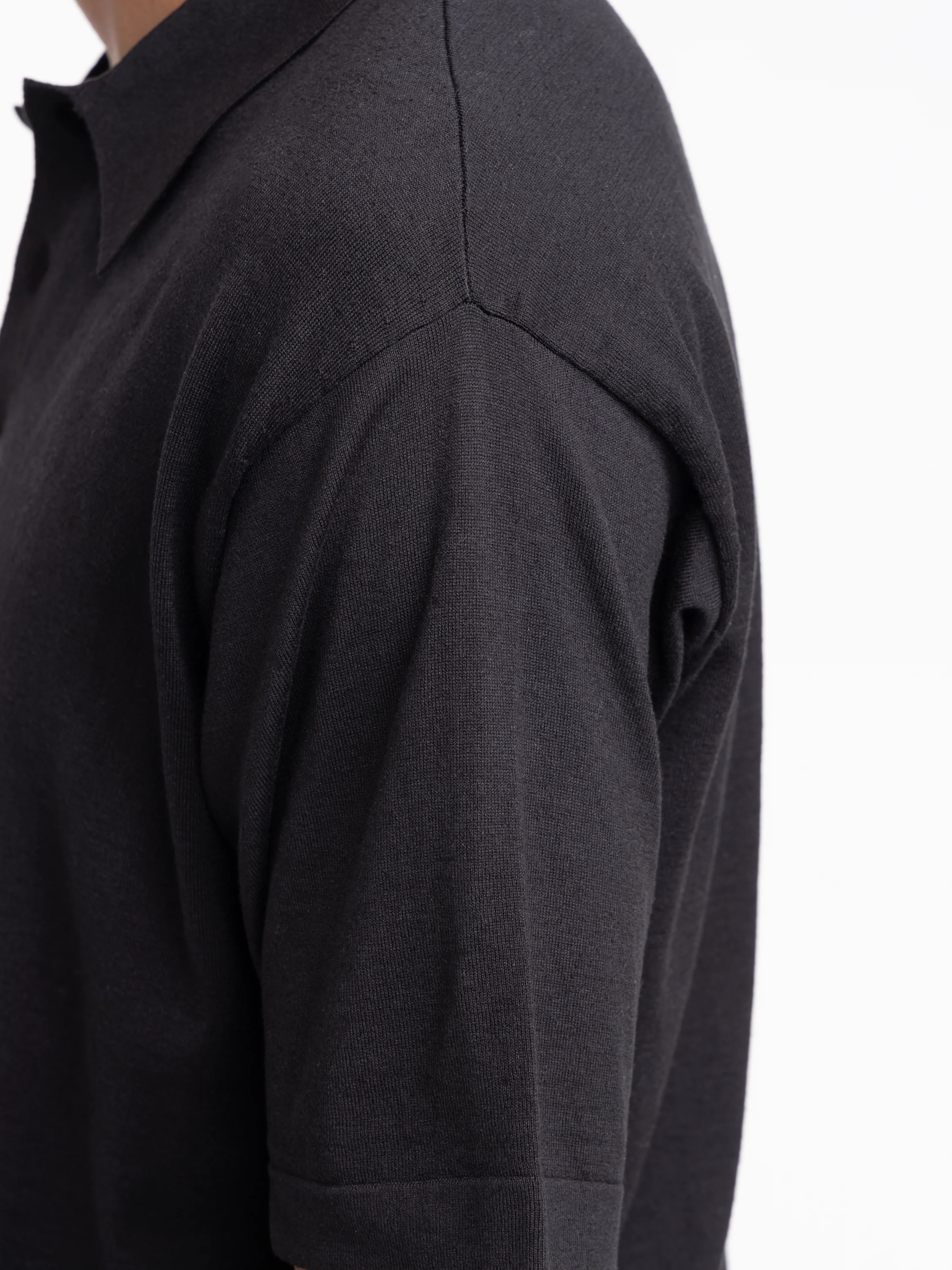 Black Cotton-Silk Polo Shirt - Image 5