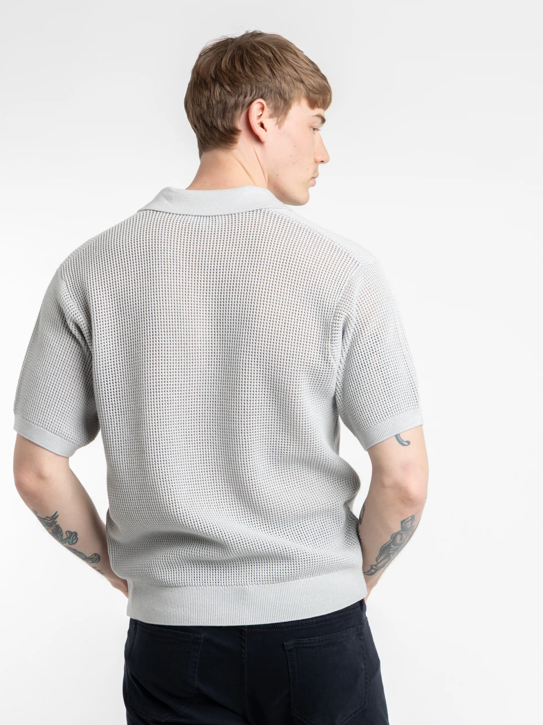 Grey Short Sleeve Polo Sweater - Image 3