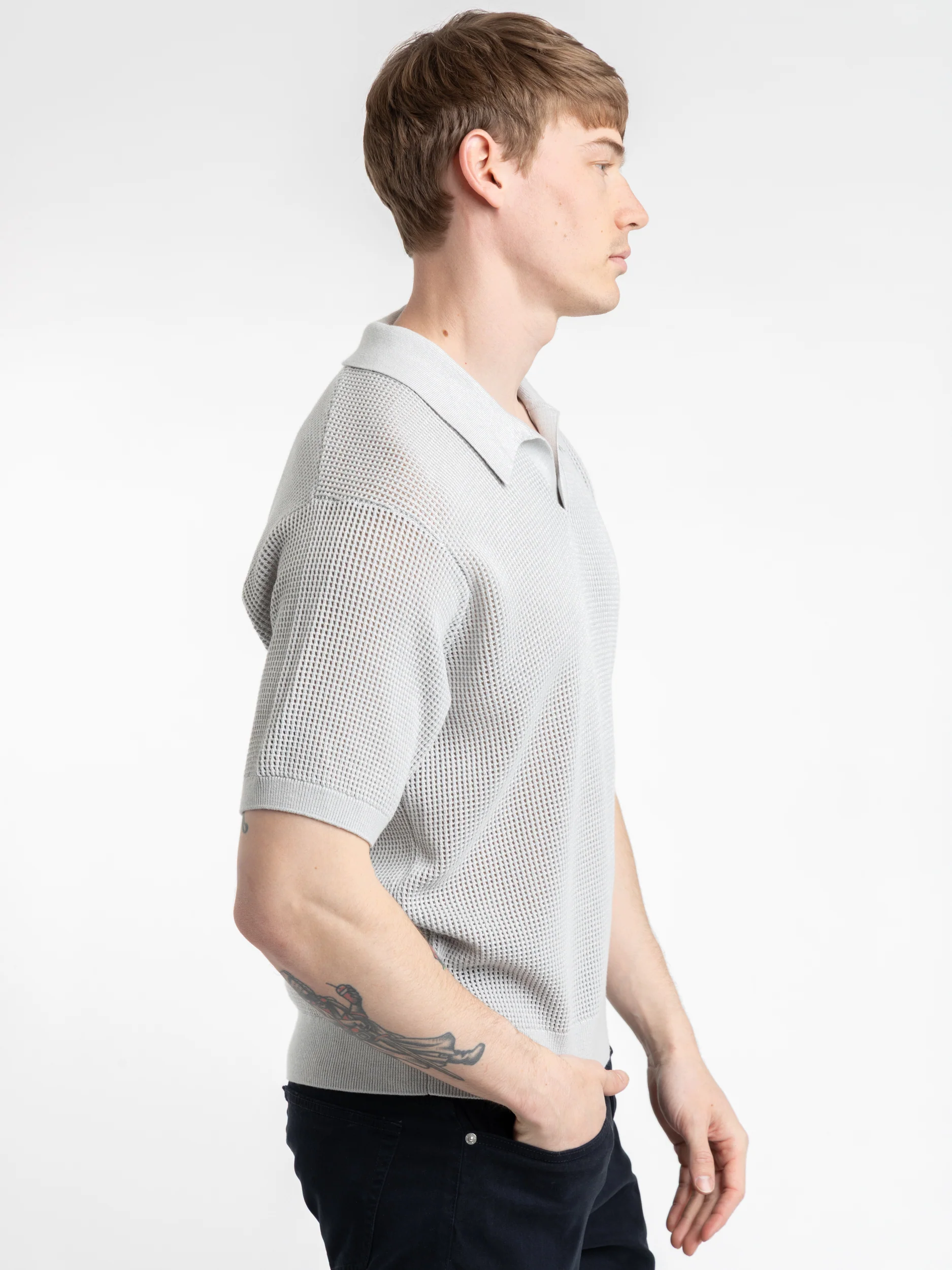 Grey Short Sleeve Polo Sweater - Image 4
