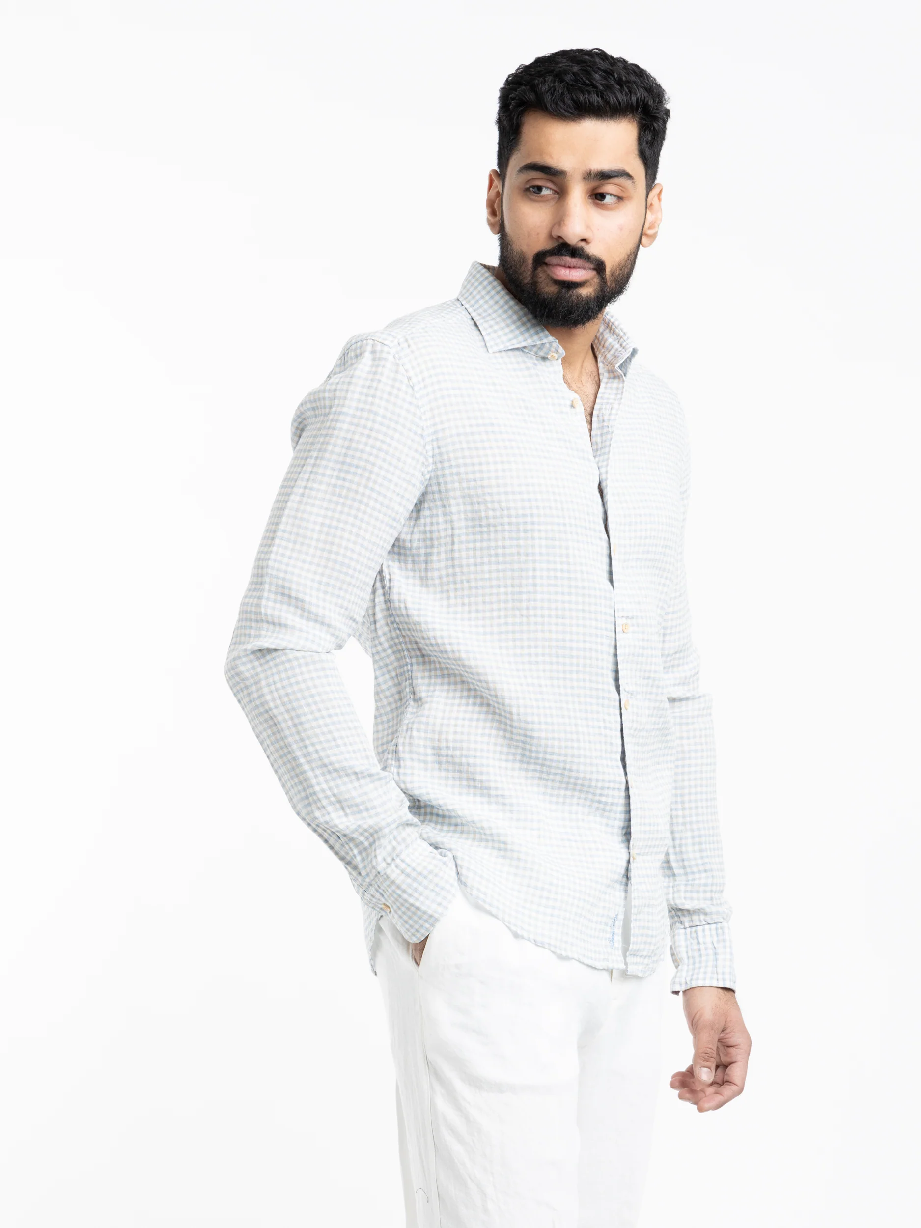 Green Checked Linen Shirt - Image 3