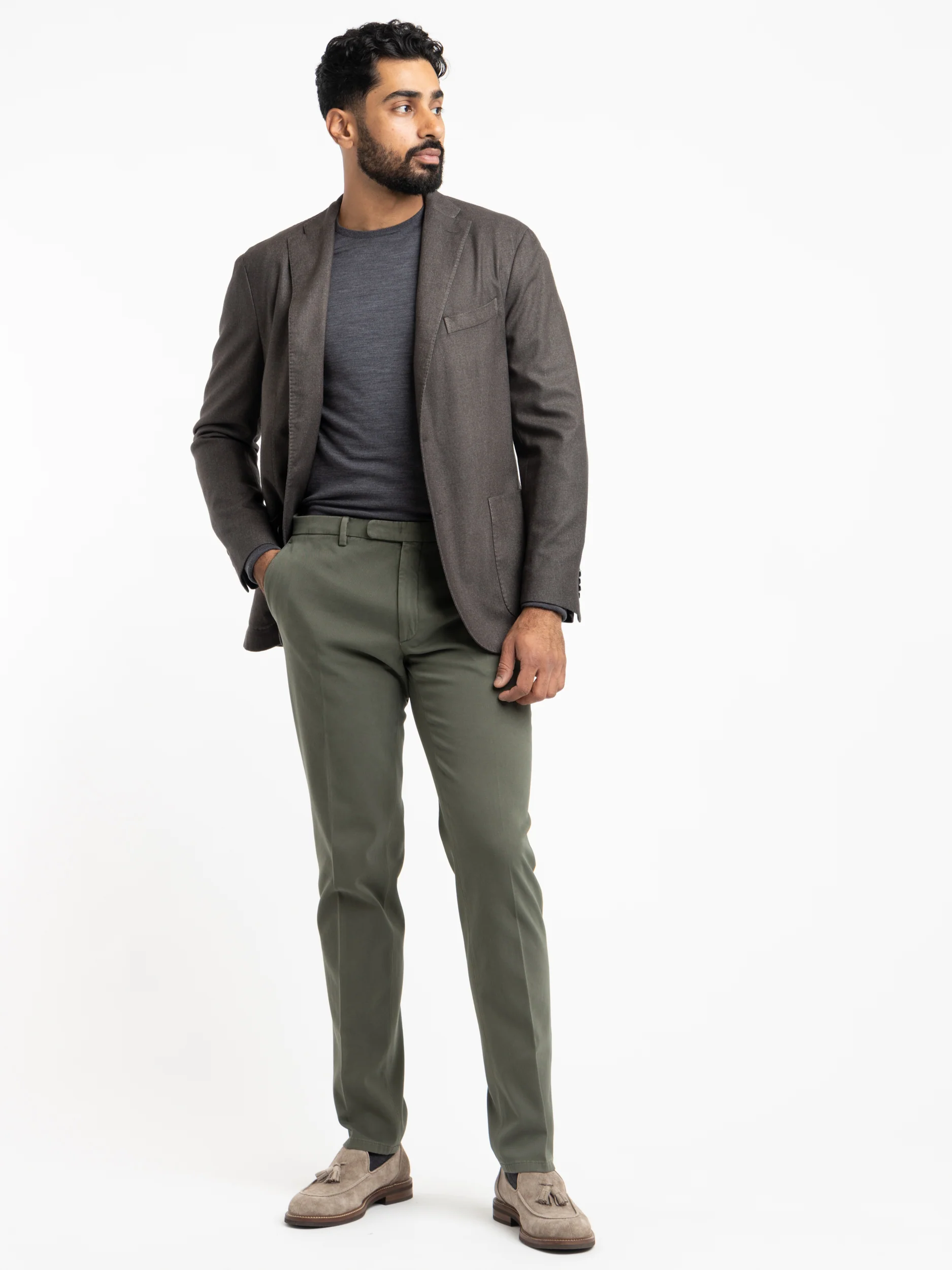 Green Cotton Pleated Trousers - Image 2