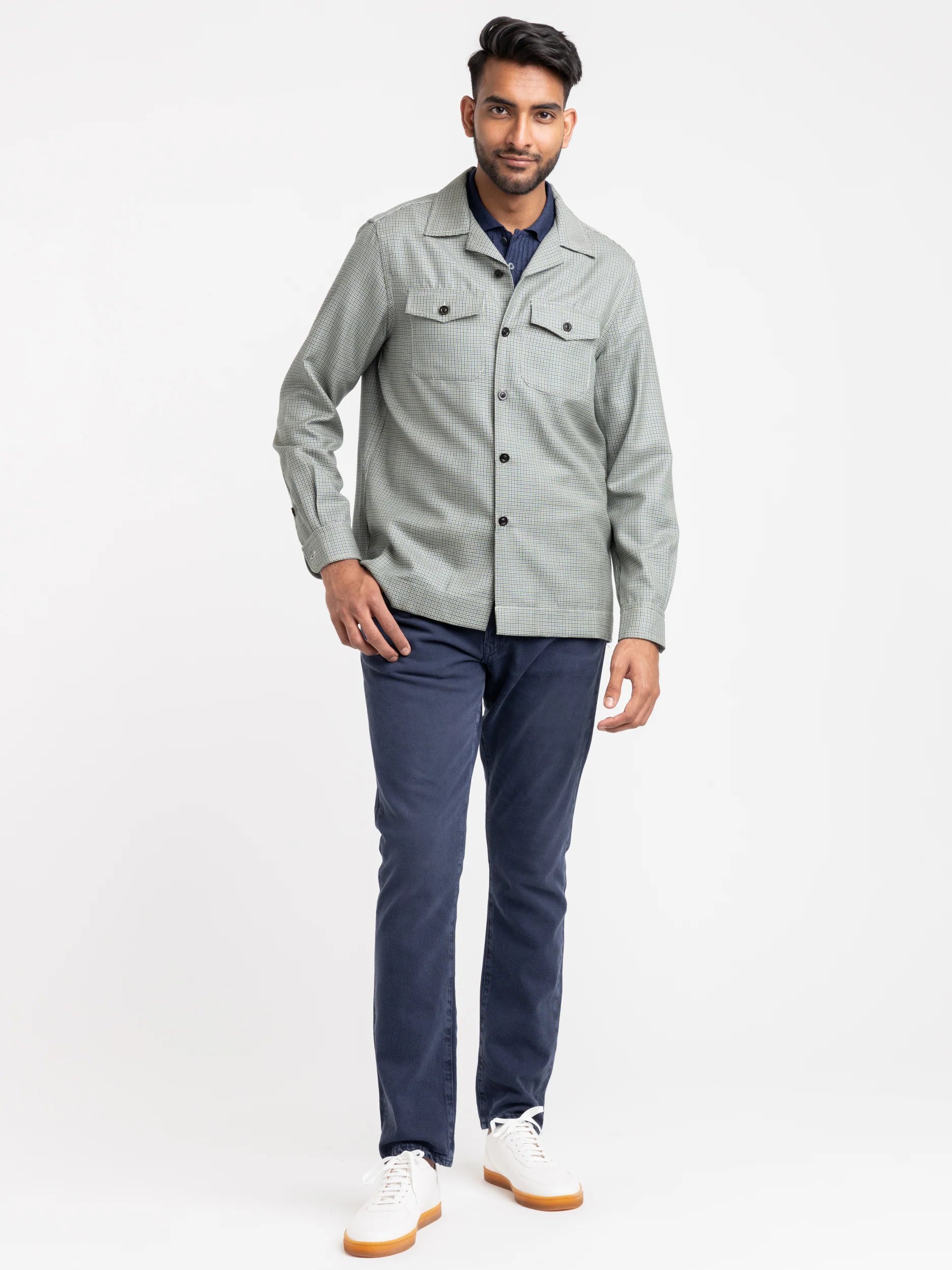 Green Wool-Silk Houndstooth Overshirt - Image 2