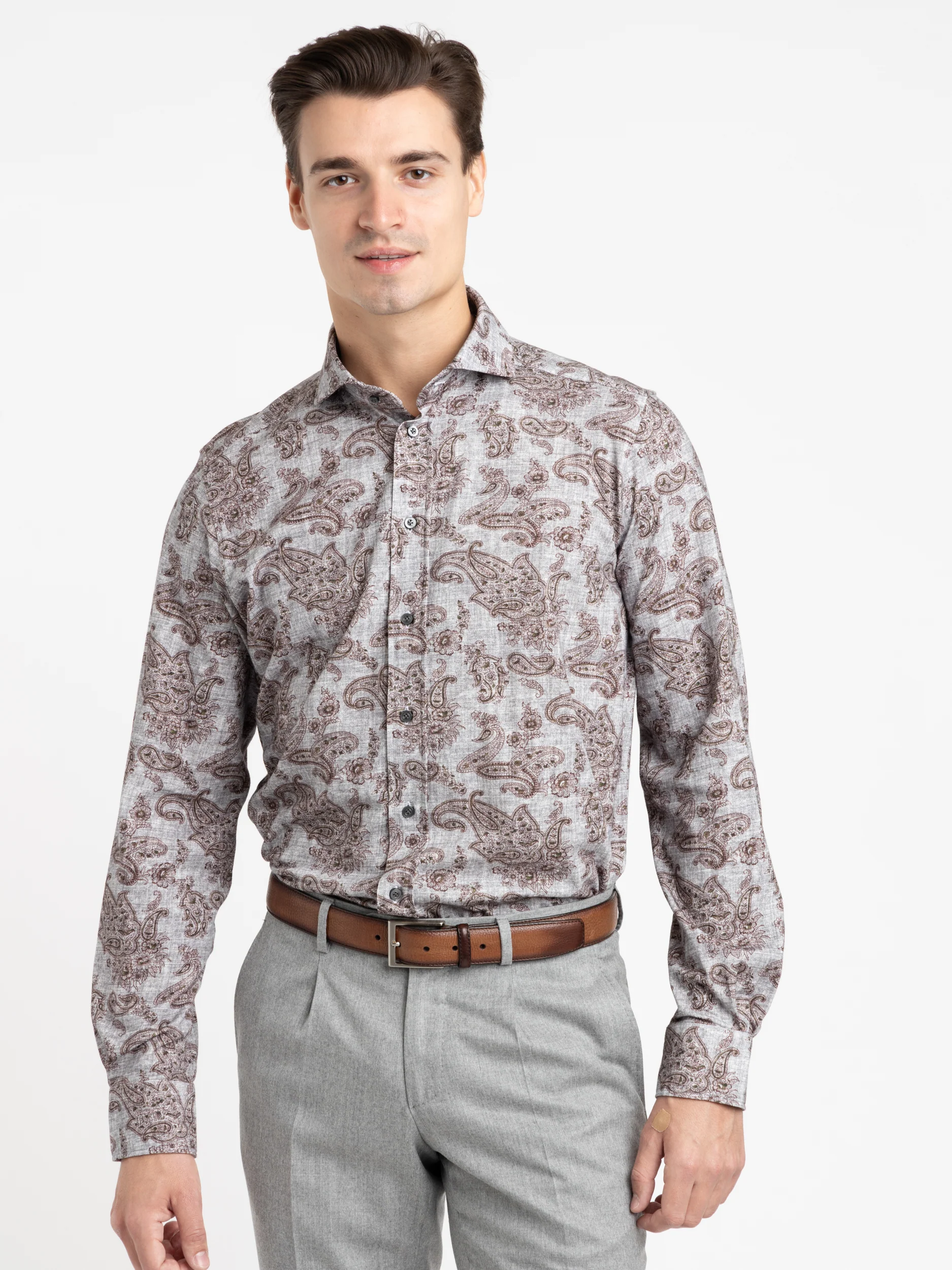 Grey/Purple Modern Fit Paisley Dress Shirt