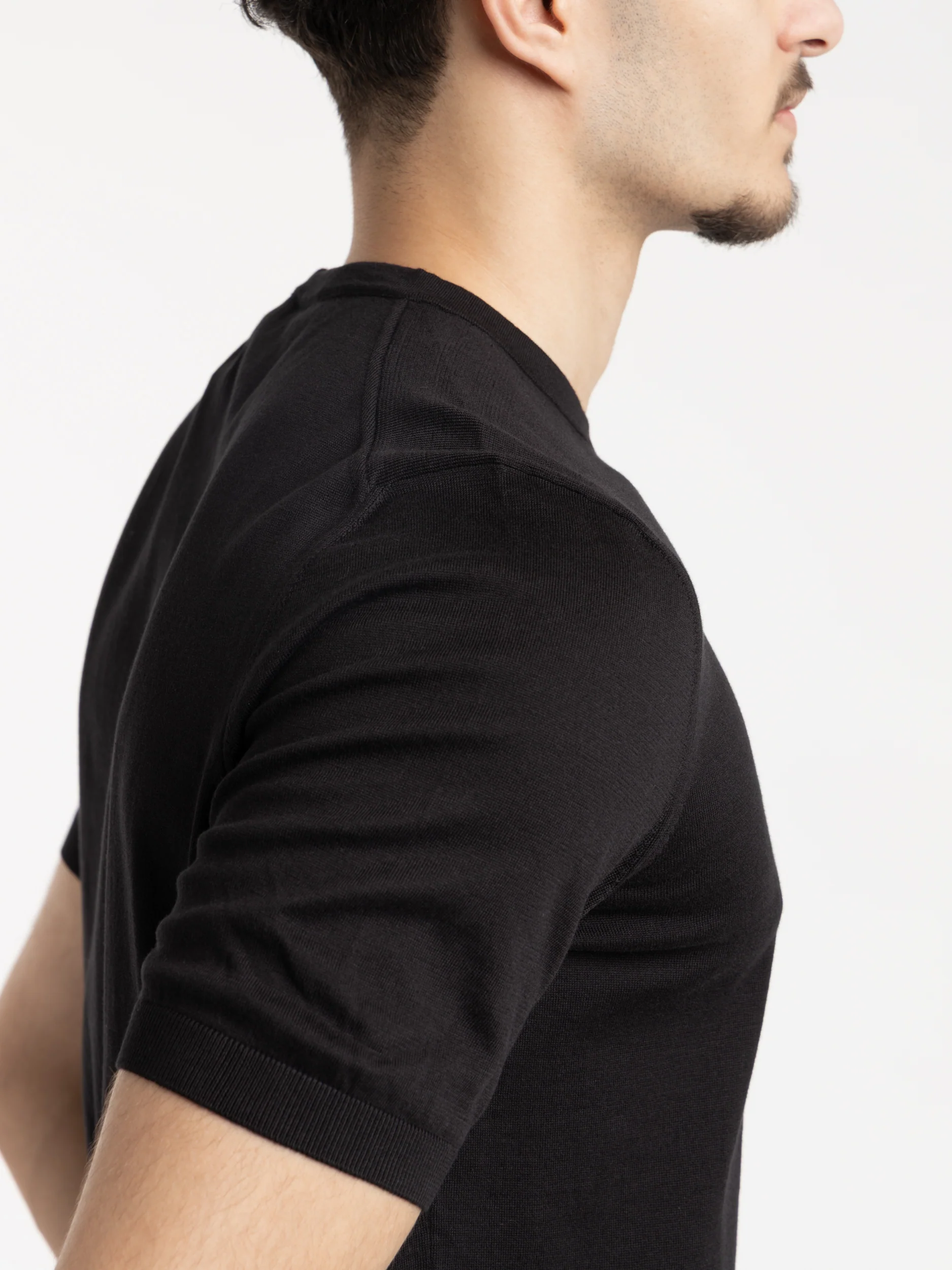 Ribbed Crewneck Knit T-Shirt in Black - Image 4