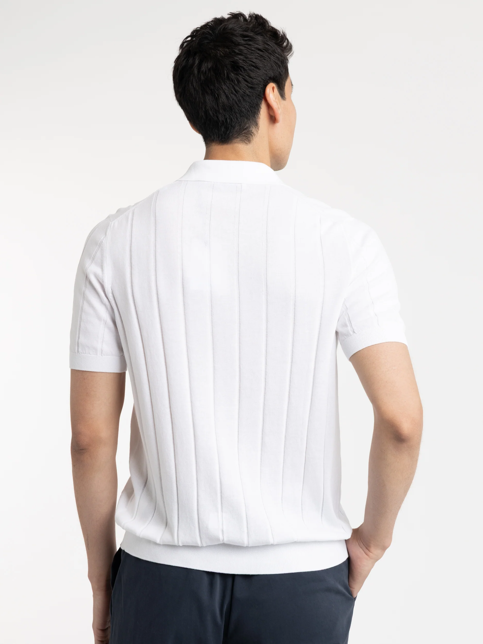 White Ribbed Full Button Polo Shirt - Image 4