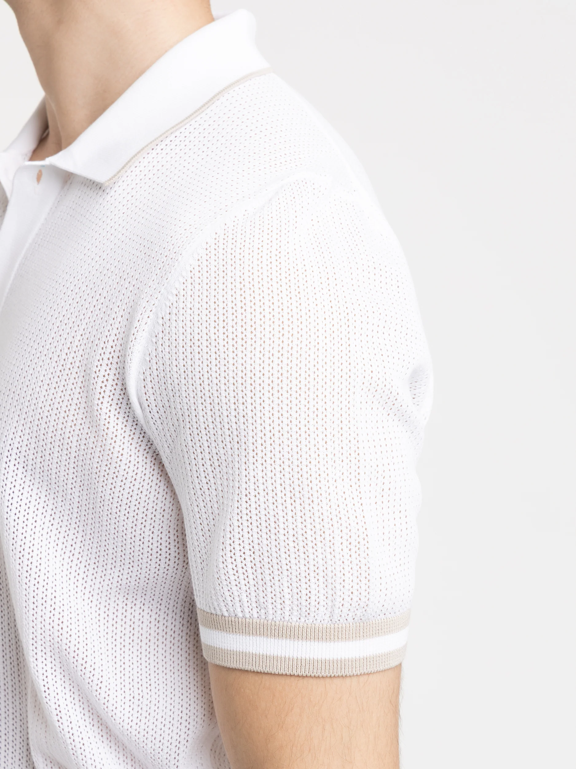 White and Brown Openwork Knit Shirt - Image 4
