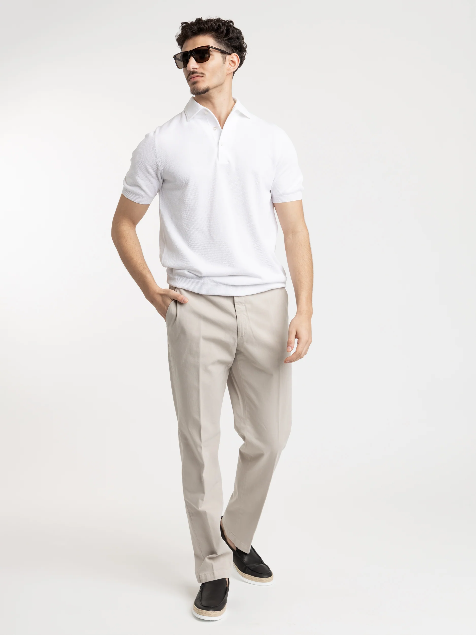 White Cotton Knit Polo Shirt - Image 2