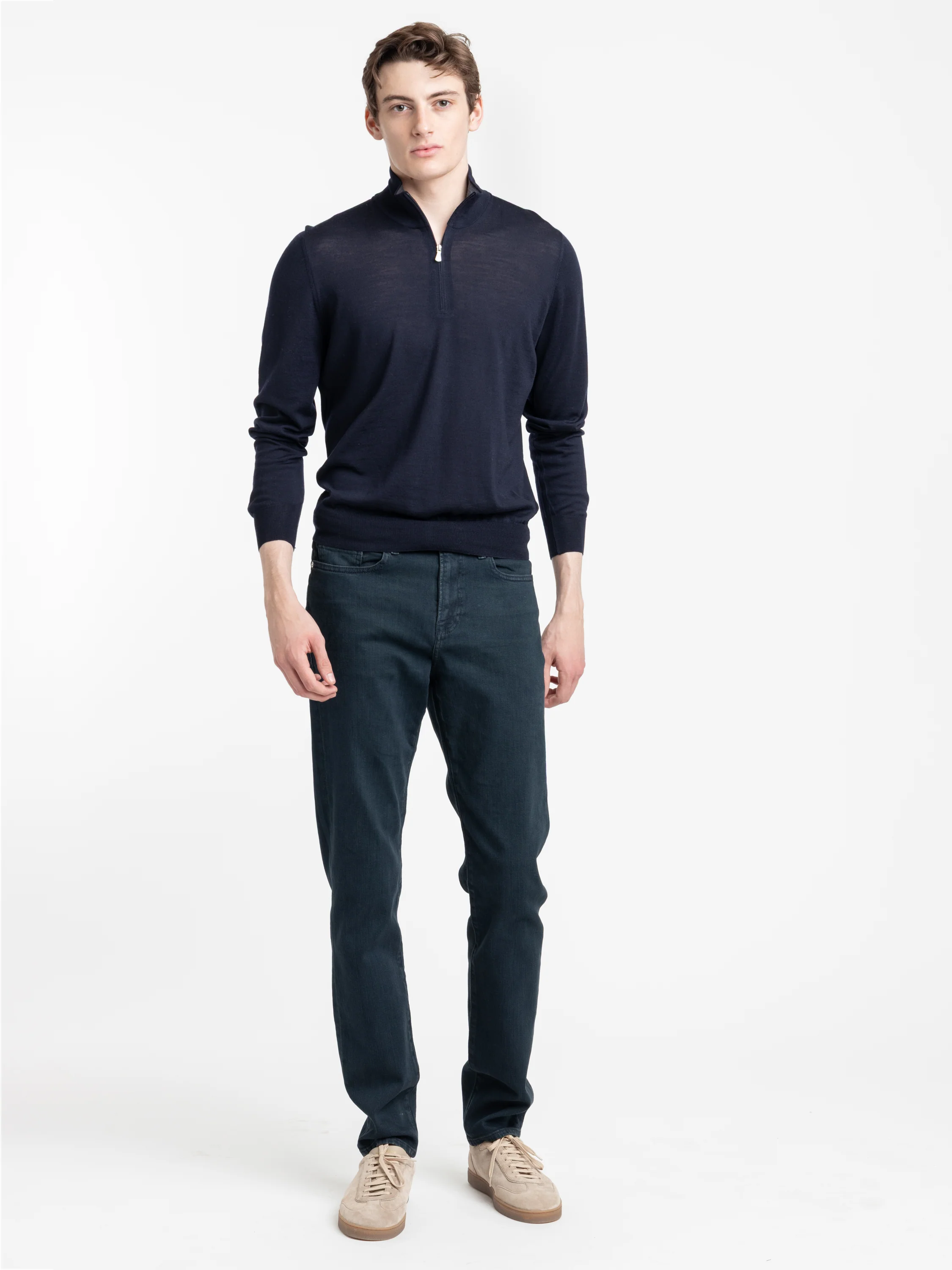 Navy Lightweight Quarter Zip Cashmere Shirt - Image 2