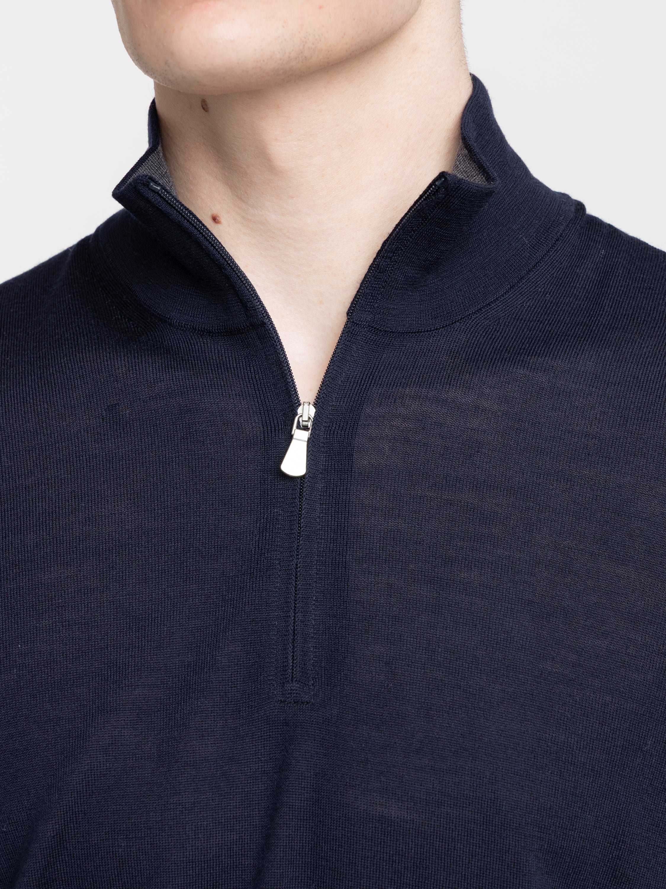 Navy Lightweight Quarter Zip Cashmere Shirt - Image 5