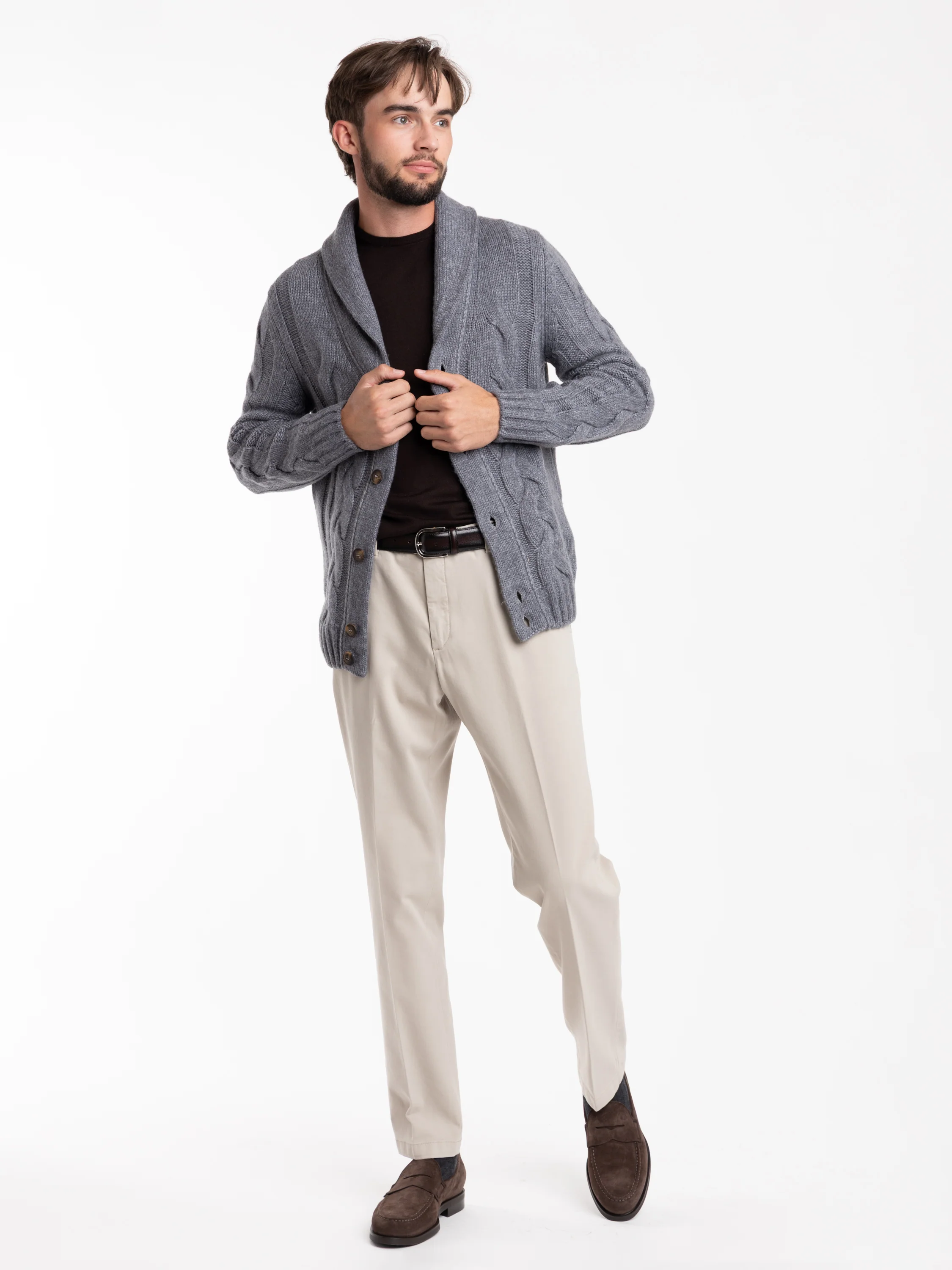Dark Grey Cashmere Buttoned Cardigan Sweater - Image 2