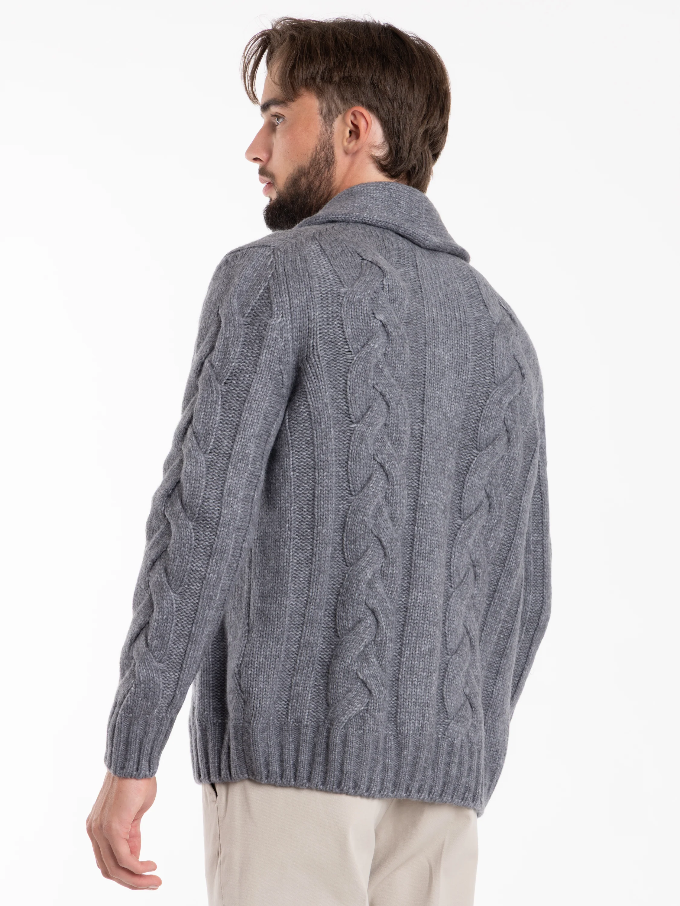 Dark Grey Cashmere Buttoned Cardigan Sweater - Image 5