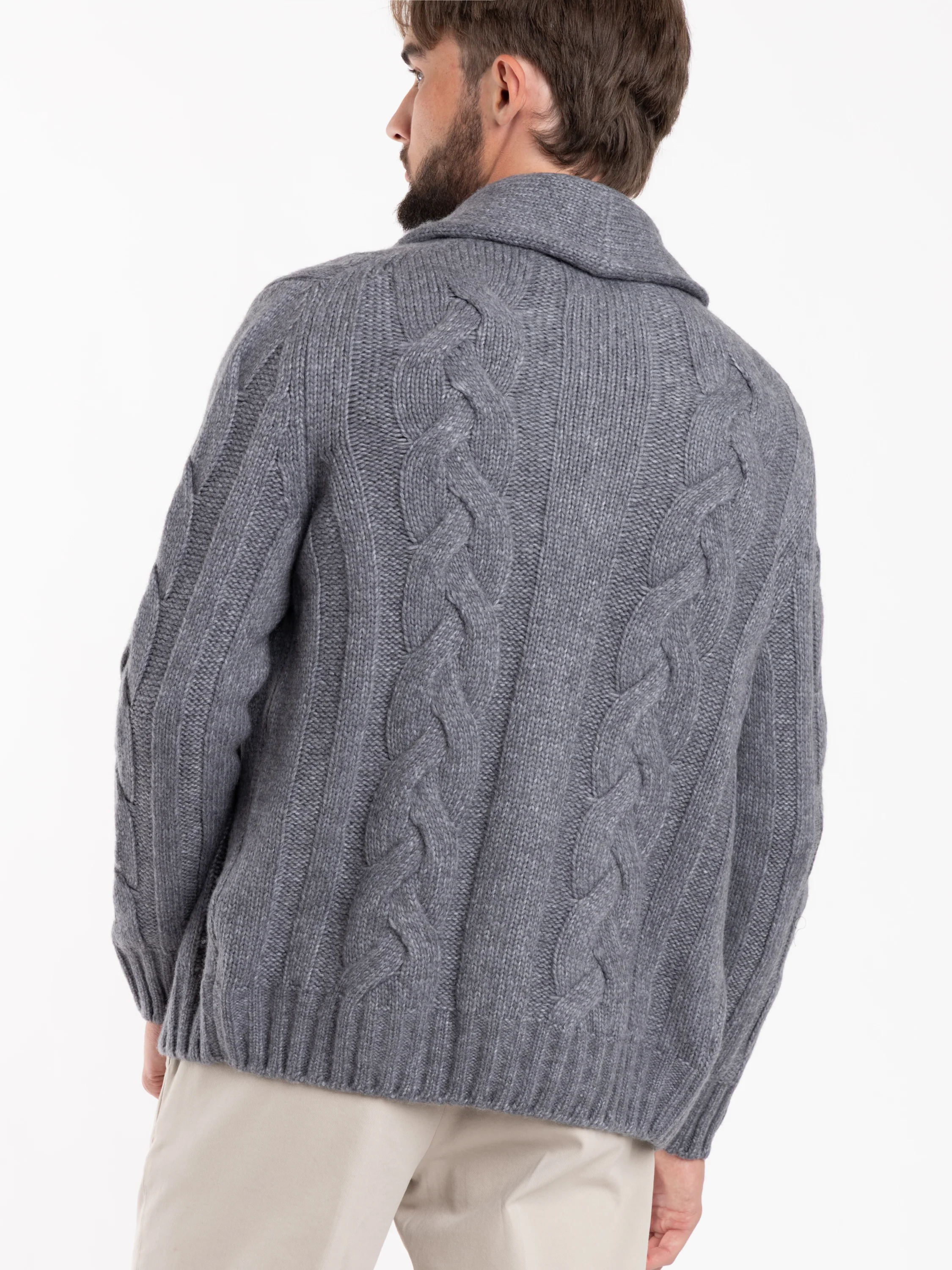 Dark Grey Cashmere Buttoned Cardigan Sweater - Image 6
