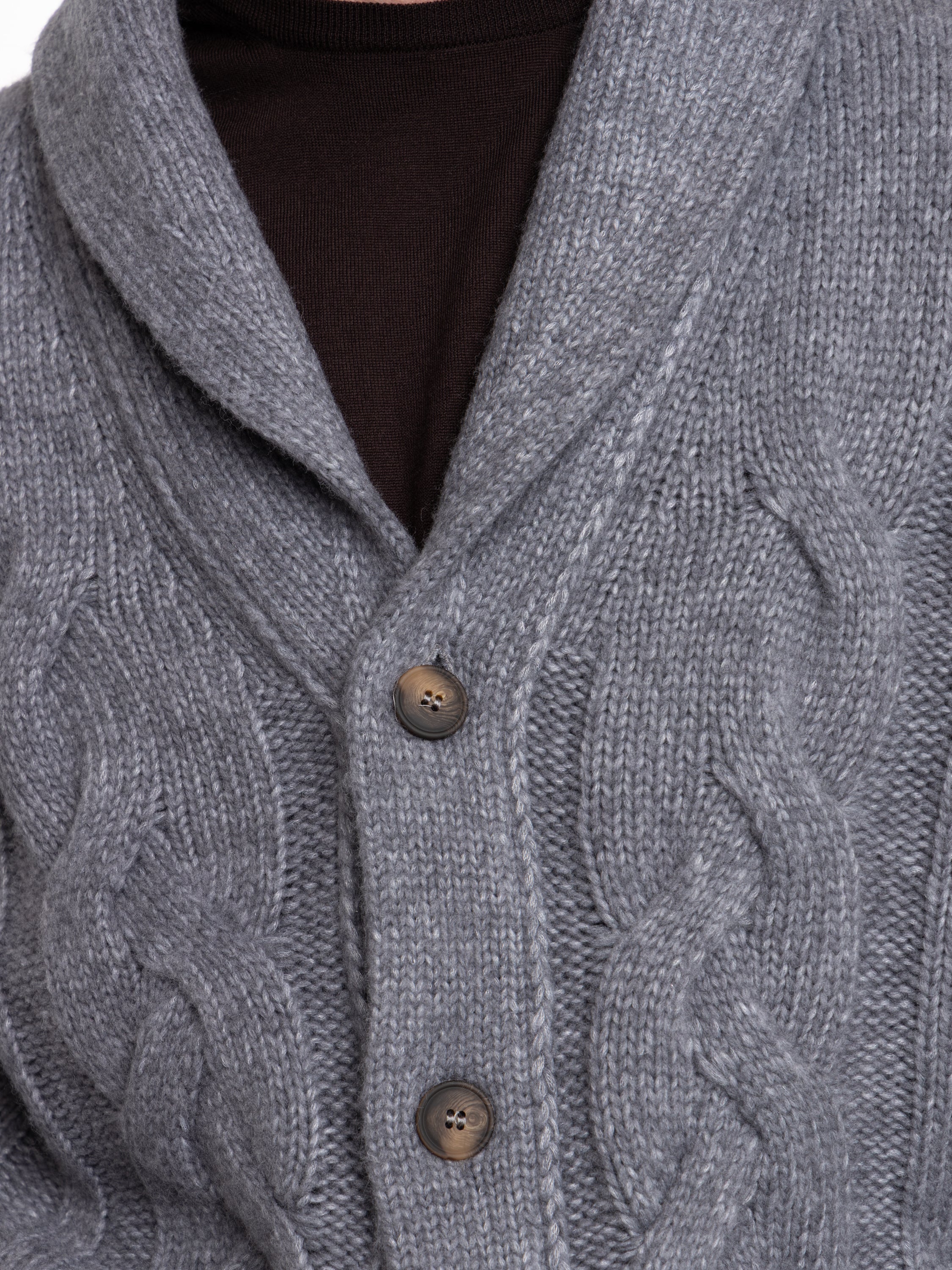 Dark Grey Cashmere Buttoned Cardigan Sweater - Image 8
