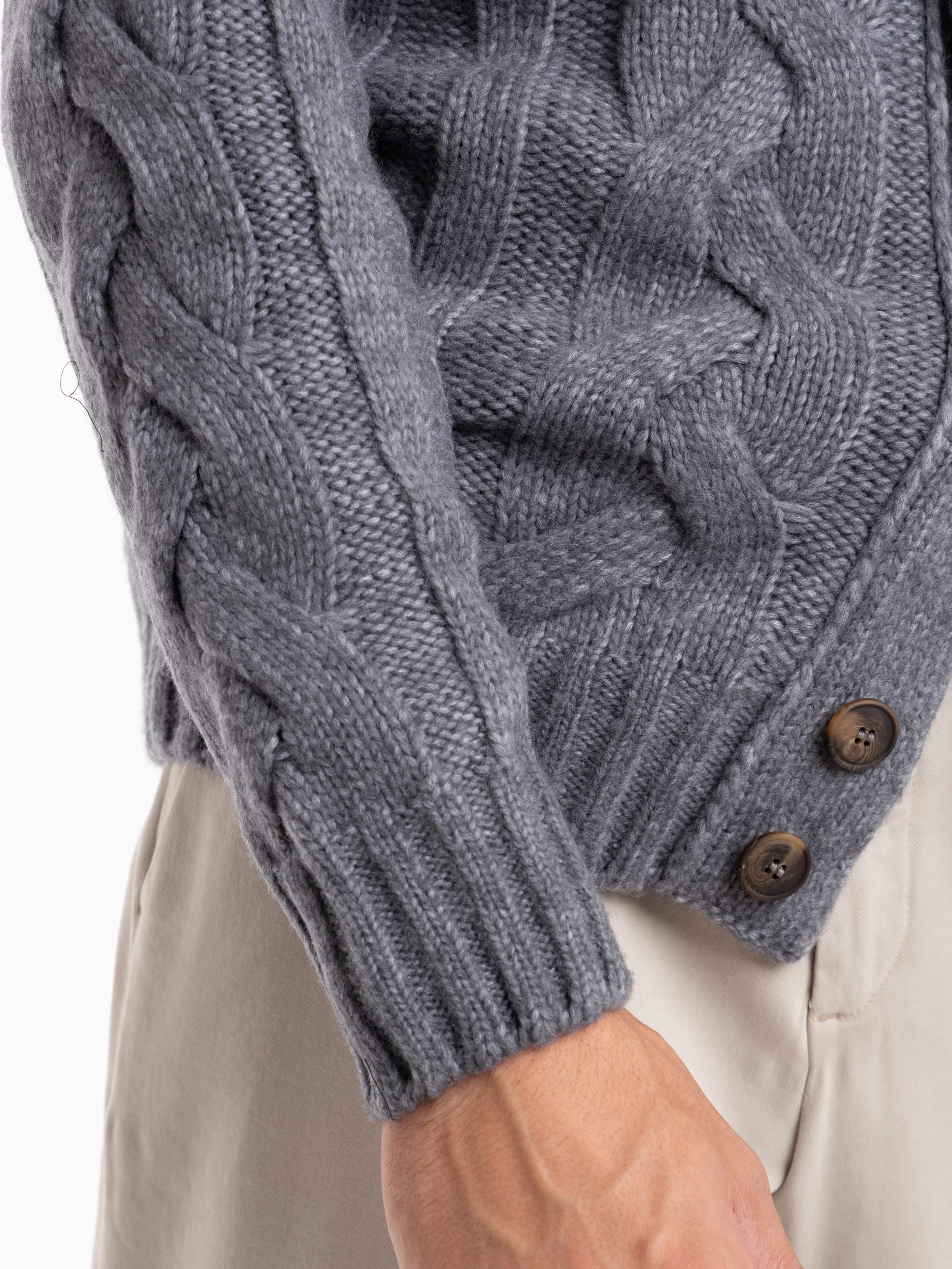 Dark Grey Cashmere Buttoned Cardigan Sweater - Image 9