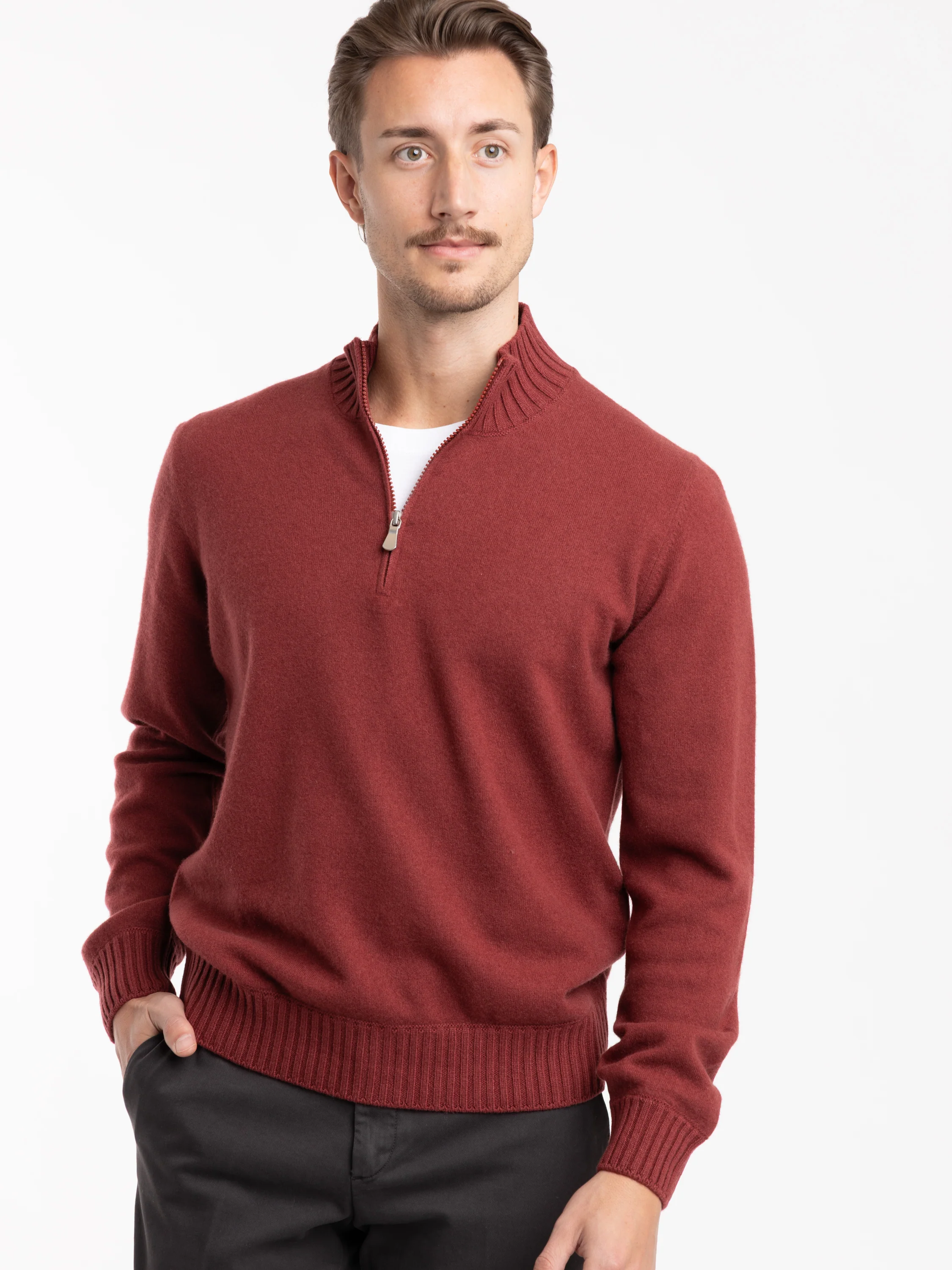 Cashmere Red Quarter-Zip Sweater