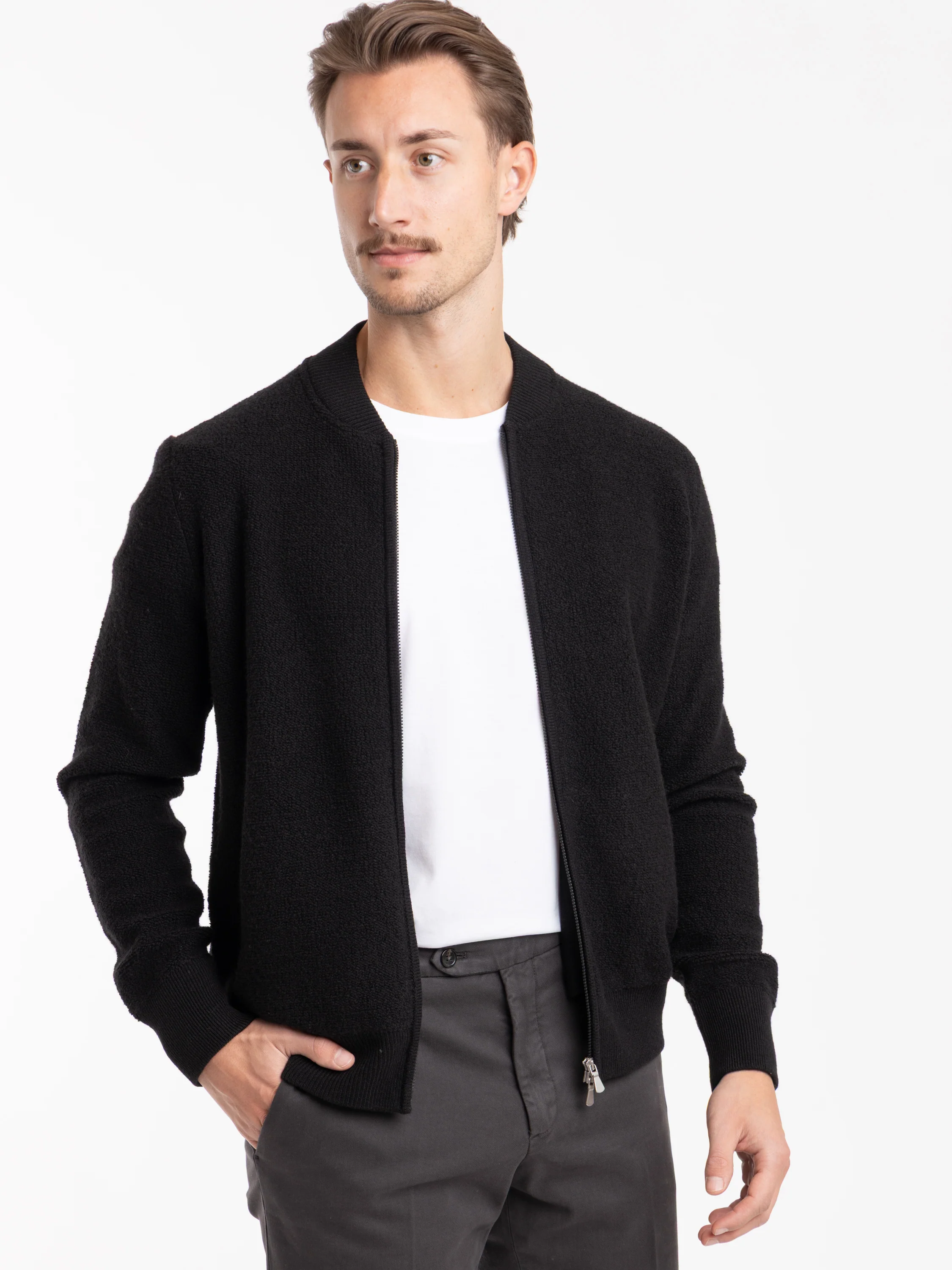 Black Wool Zip Sweater