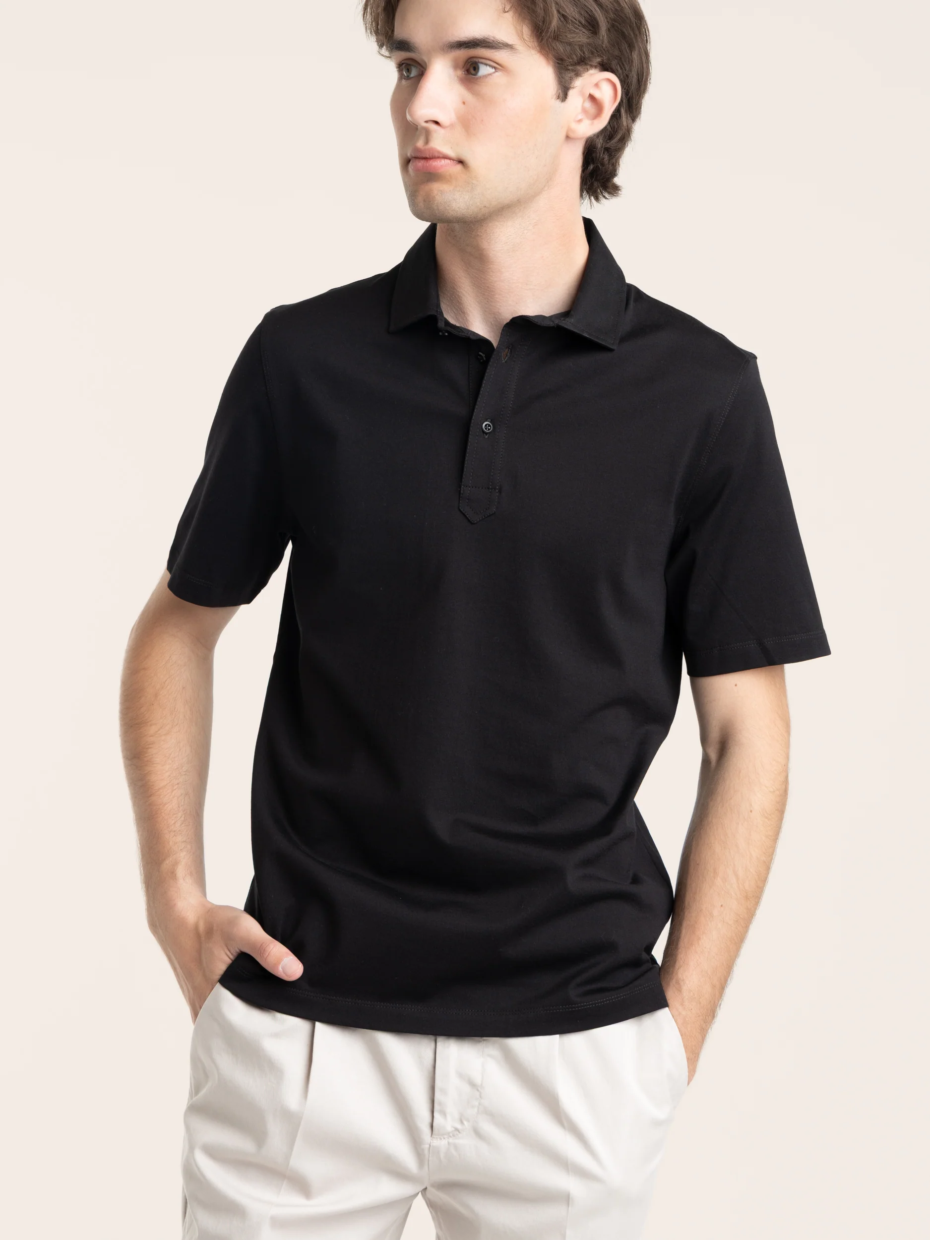 Black Cotton Jersey Polo Shirt-Style Collar