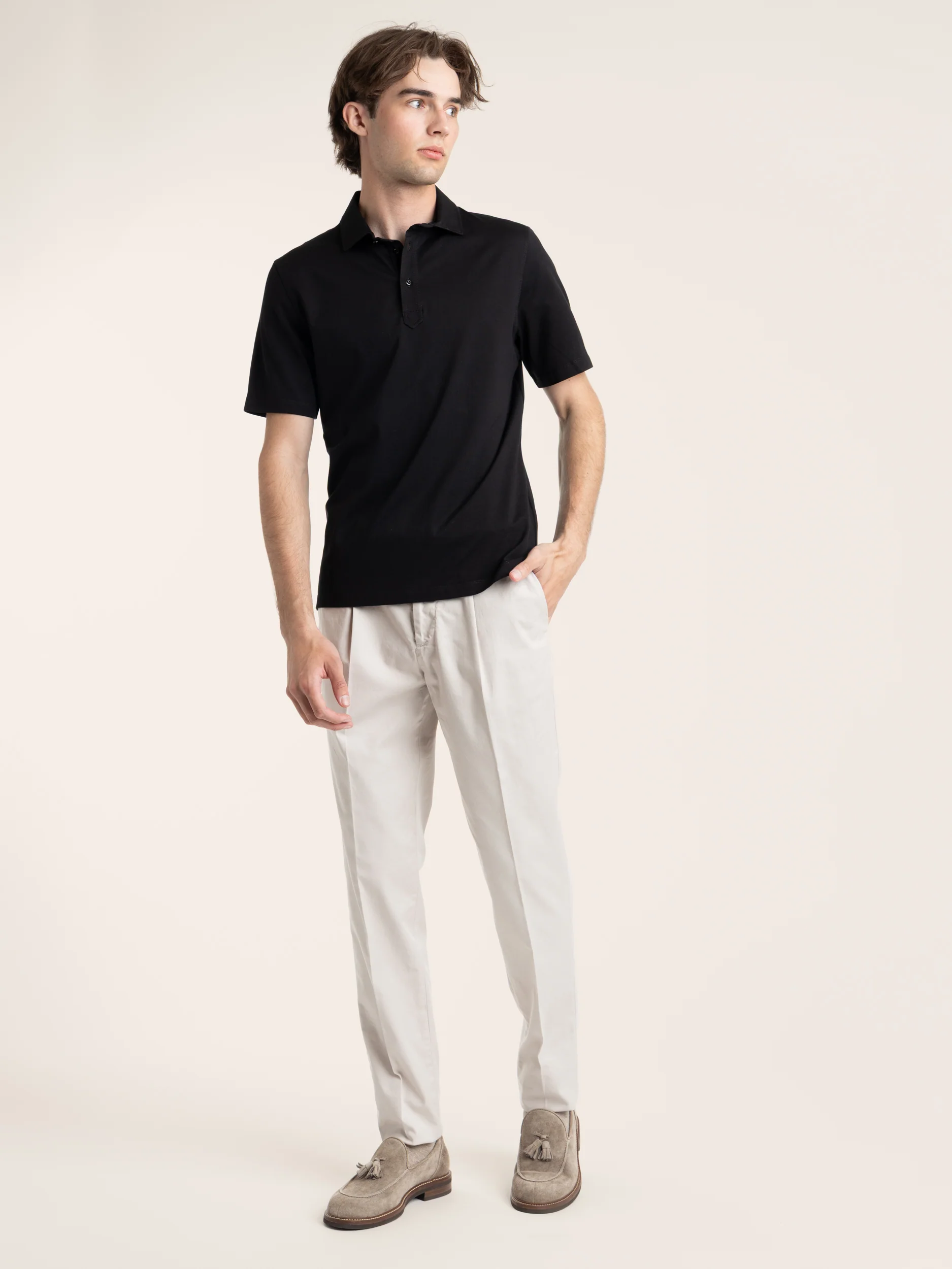 Black Cotton Jersey Polo Shirt-Style Collar - Image 2