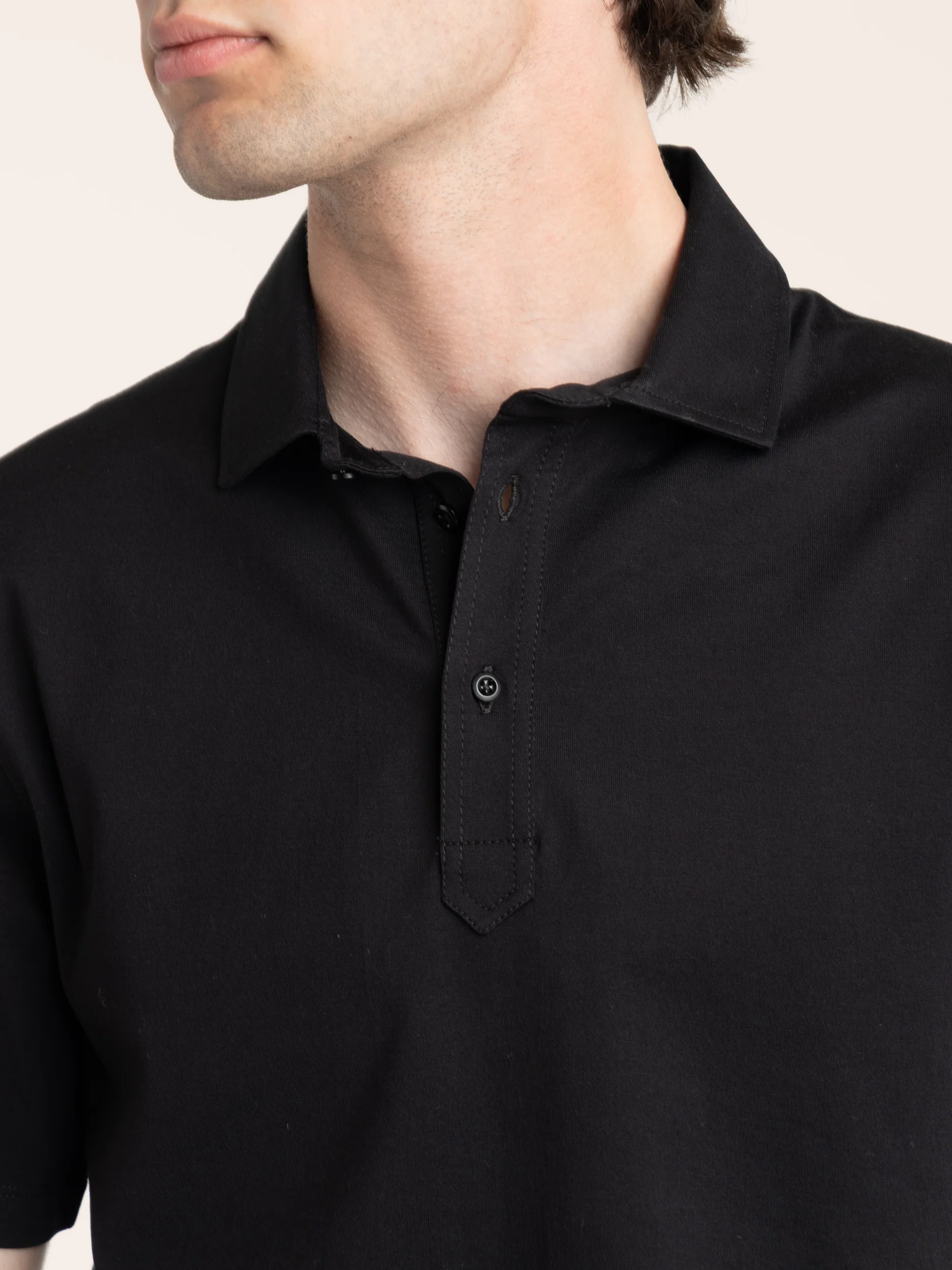 Black Cotton Jersey Polo Shirt-Style Collar - Image 3