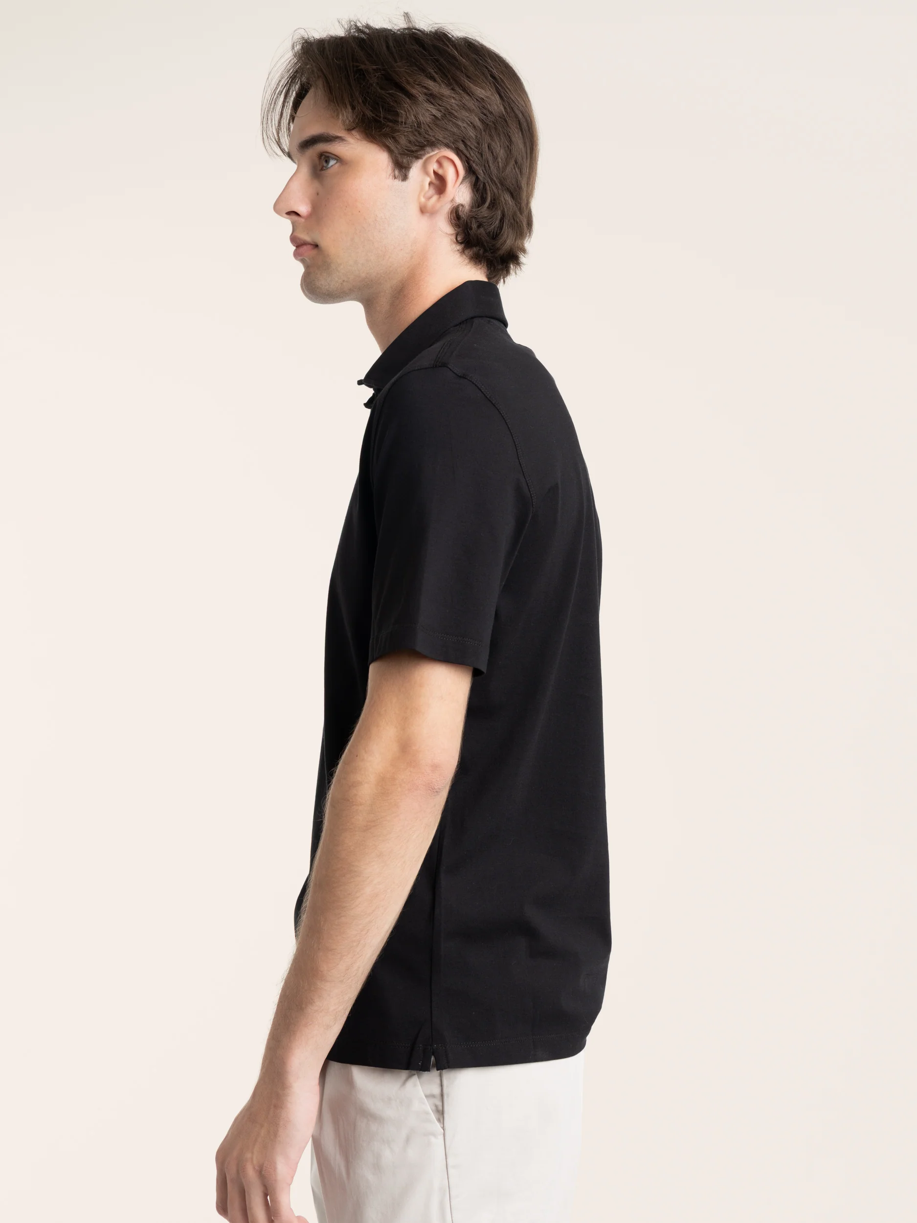Black Cotton Jersey Polo Shirt-Style Collar - Image 4