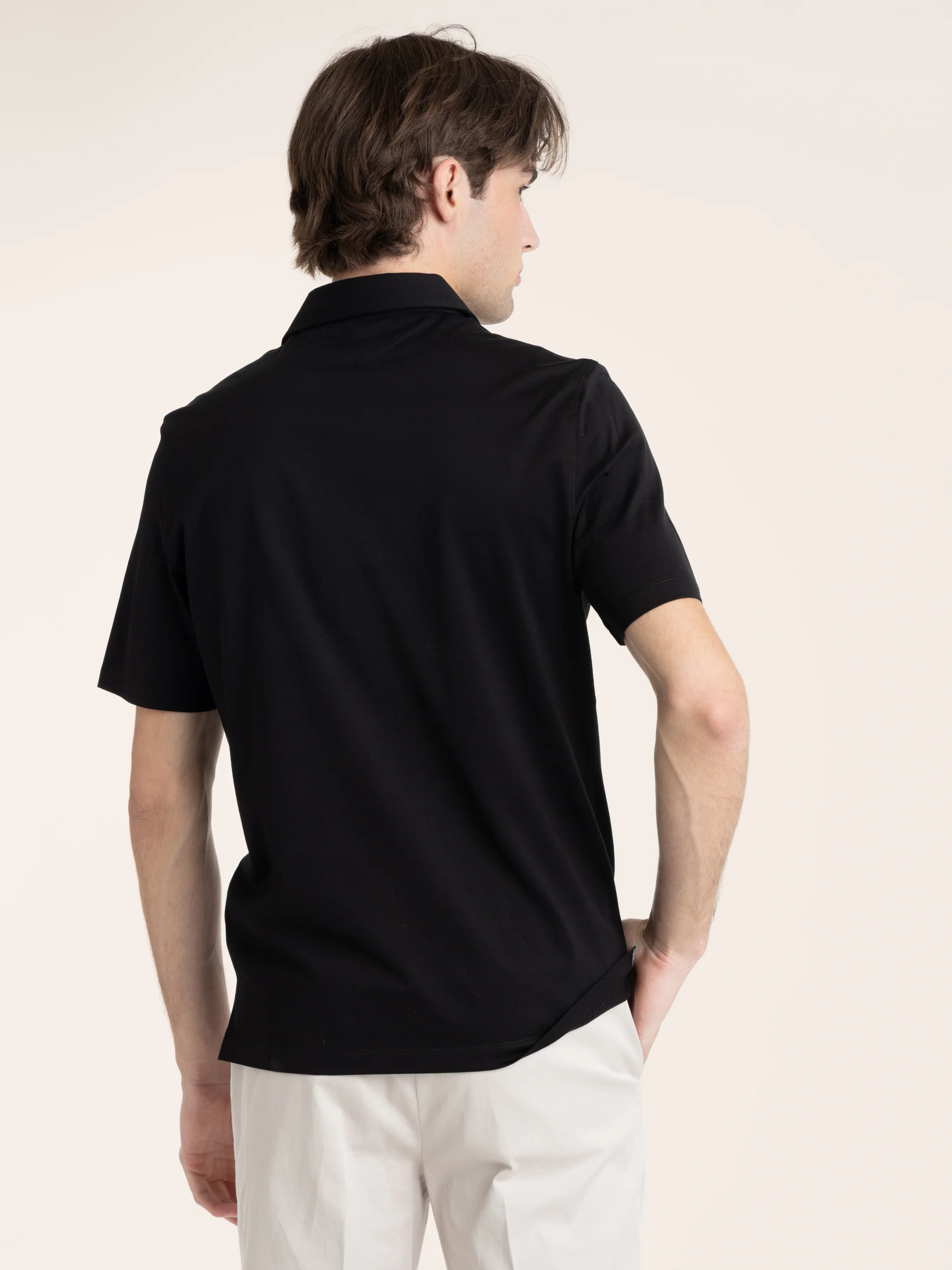 Black Cotton Jersey Polo Shirt-Style Collar - Image 6