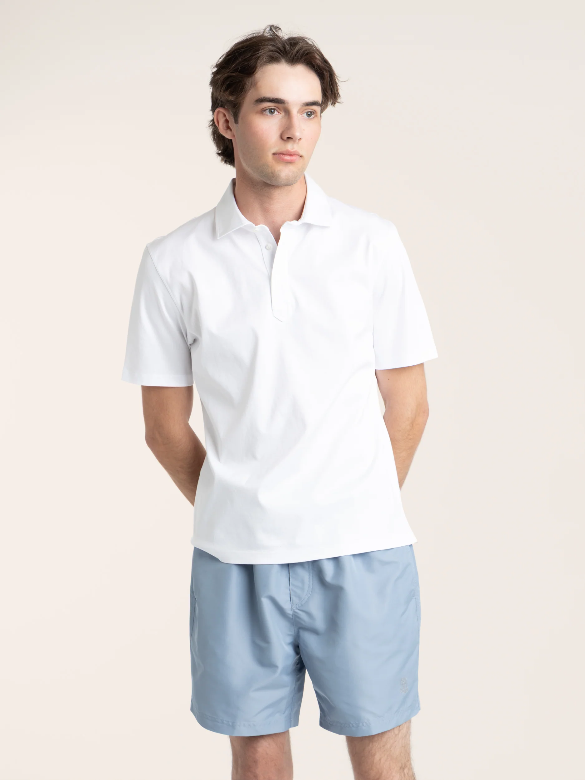 White Cotton Jersey Polo Shirt-Style Collar