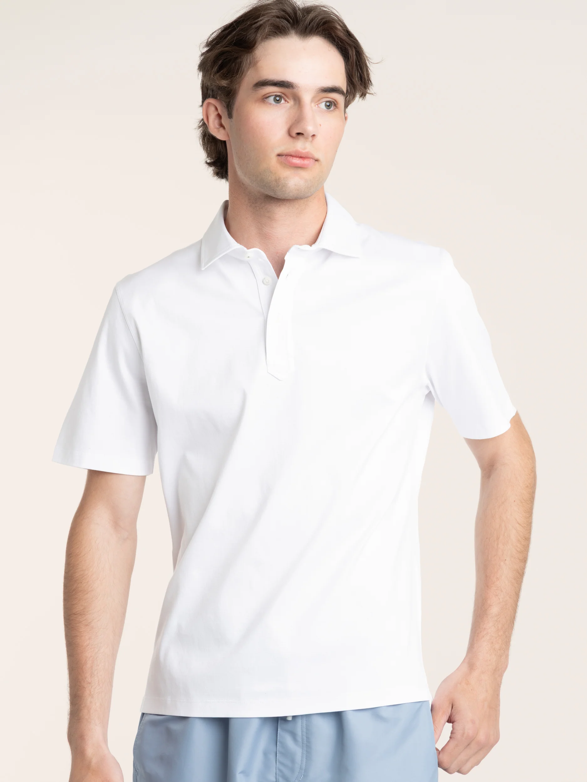 White Cotton Jersey Polo Shirt-Style Collar - Image 2