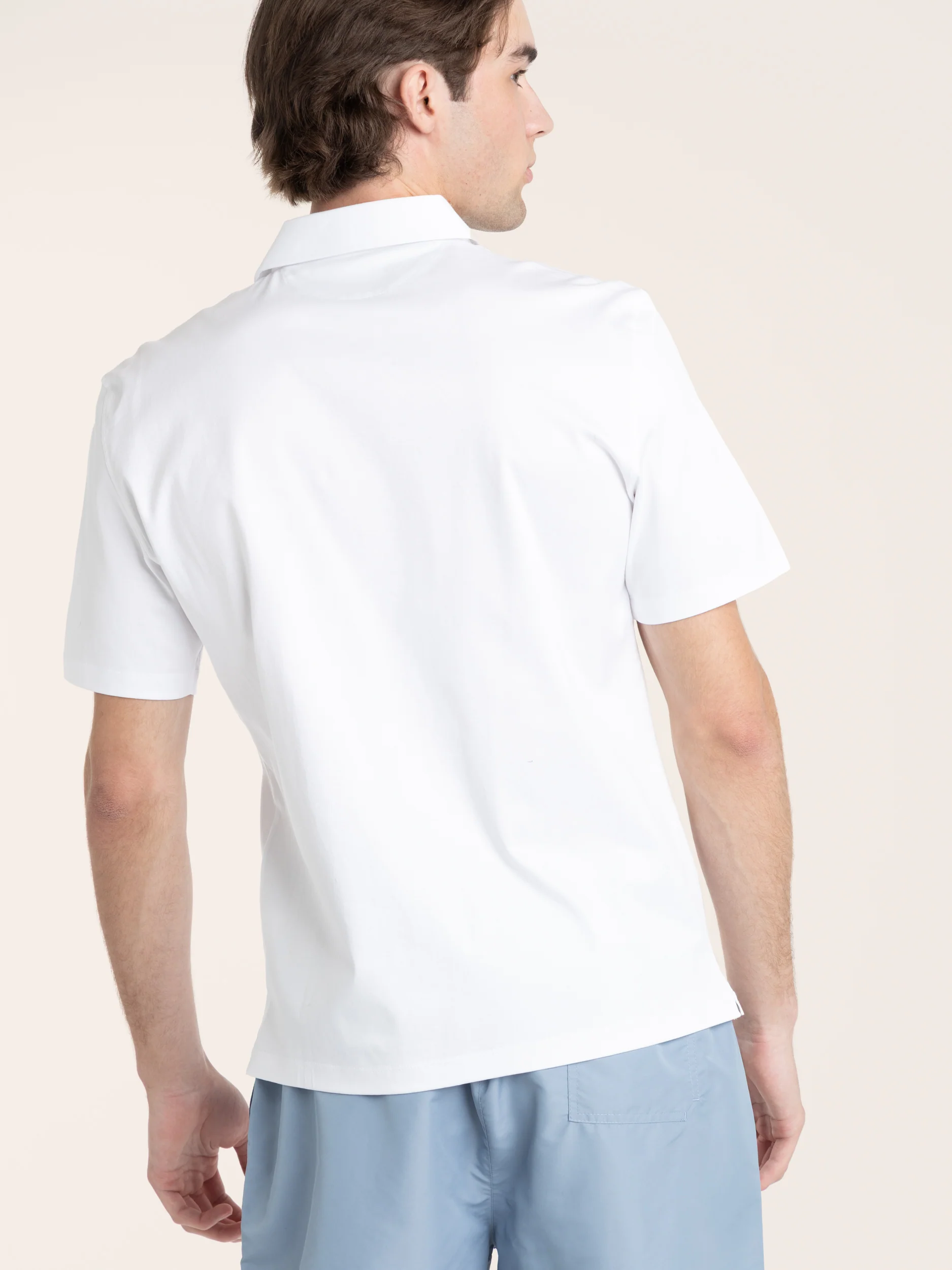 White Cotton Jersey Polo Shirt-Style Collar - Image 3