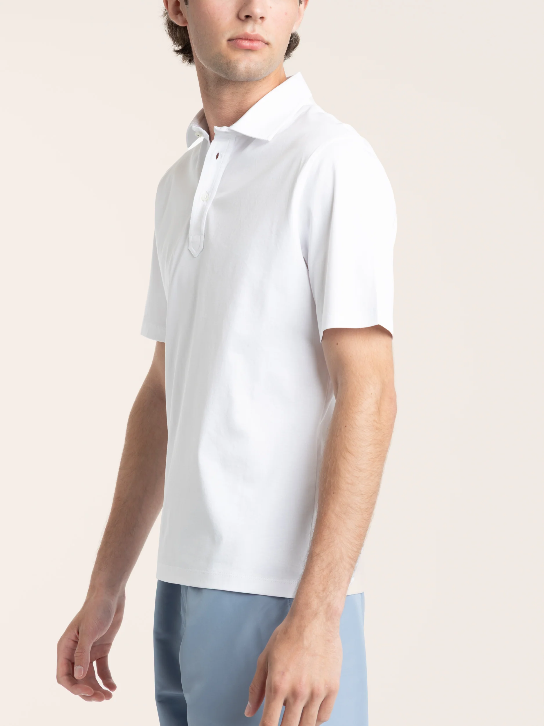 White Cotton Jersey Polo Shirt-Style Collar - Image 4