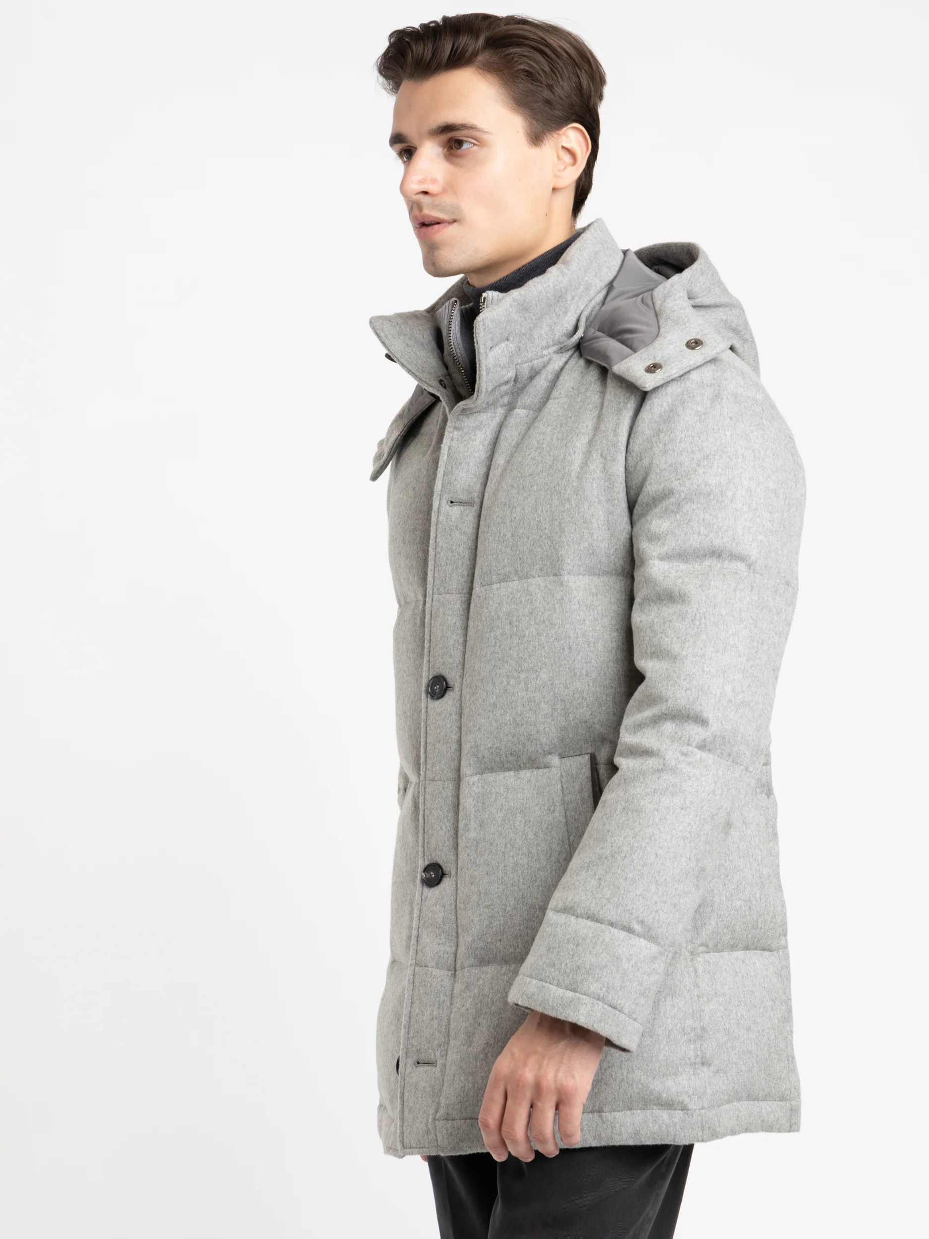 Light Grey Cashmere Down Puffer - Image 3